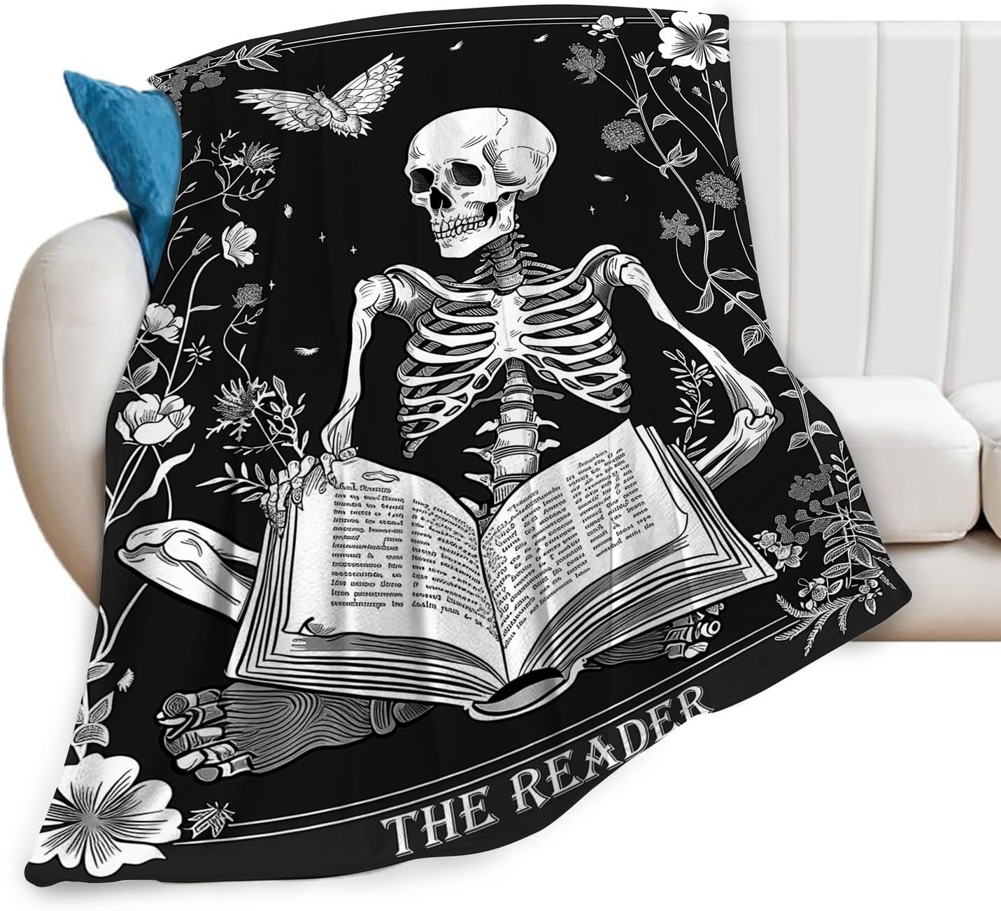 Reading Throw Blanket Ultra Soft Cozy Funny Skeleton Read Book Blanket Fleece Fuzzy Plush Skull Reading Lovers Reader Librarian Decor Gifts for Women Girls Adults Couch Sofa 50"x40"
