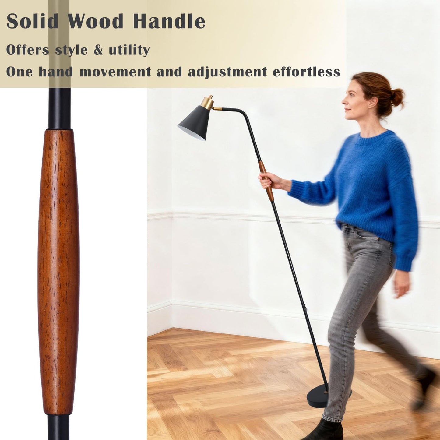 Adjustable Reading Floor Lamp,360°Rotatable Shade,3CCT LED Bulb Include,Black