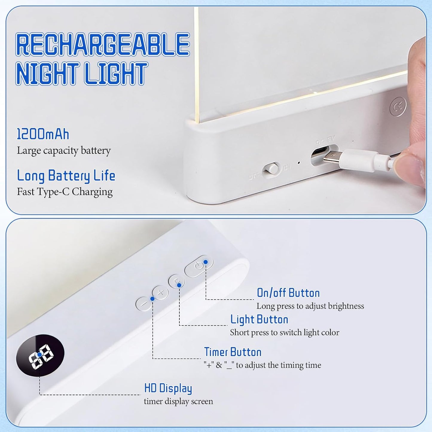 Book Lights for Reading at Night, Smart LED Reading Light, Flat Book Light, Rechargeable LED Clear Full Page Read𝗶ng L𝗶ght with 2 Colors & Timer, Dimmable Panel Plate Lamp for Readers Lovers (White)
