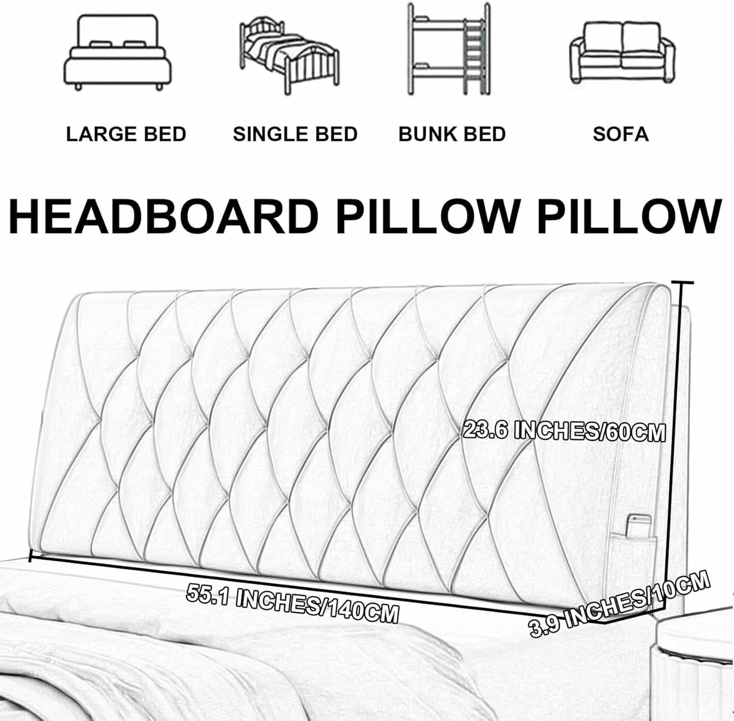 Rectangle Headboard Cushion Reading Pillow Wall Mounted Headboard Upholstered Home Dorm Day Bed Backrest Wedge Bolster Neck Lumbar Support Cushion,Green,Paste 39"/Twin