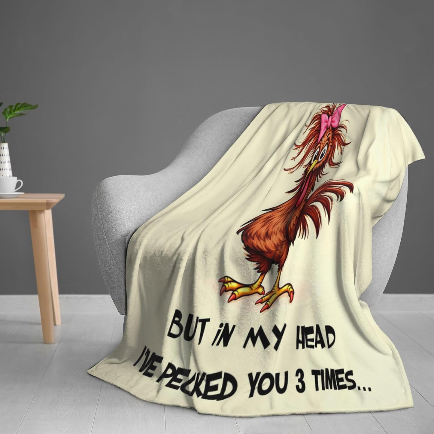 Funny Chicken Blanket, for Women, Cool Unusual Dark Humor Gifts for Chicken Lovers Sister Coworker Mom, White Elephant Gift, Super Soft Flannel Throw Blanket, 60" L x 50" W