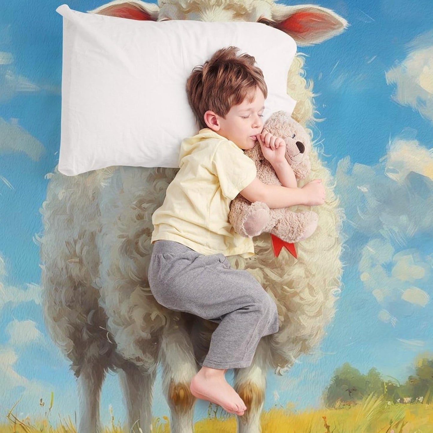 Sheep on A Grassy Field Throw Blanket for Couch Bed Plush Cozy Fuzzy Flannel Blanket for All Season 66"x90"