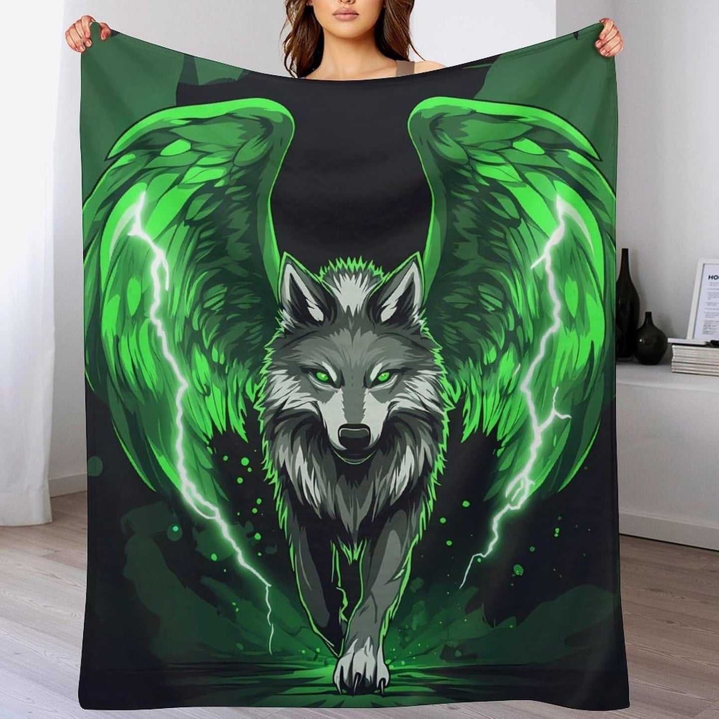 Wolf with Wing Throw Blanket for Couch Bed Plush Cozy Fuzzy Flannel Blanket for All Season 70"x80"
