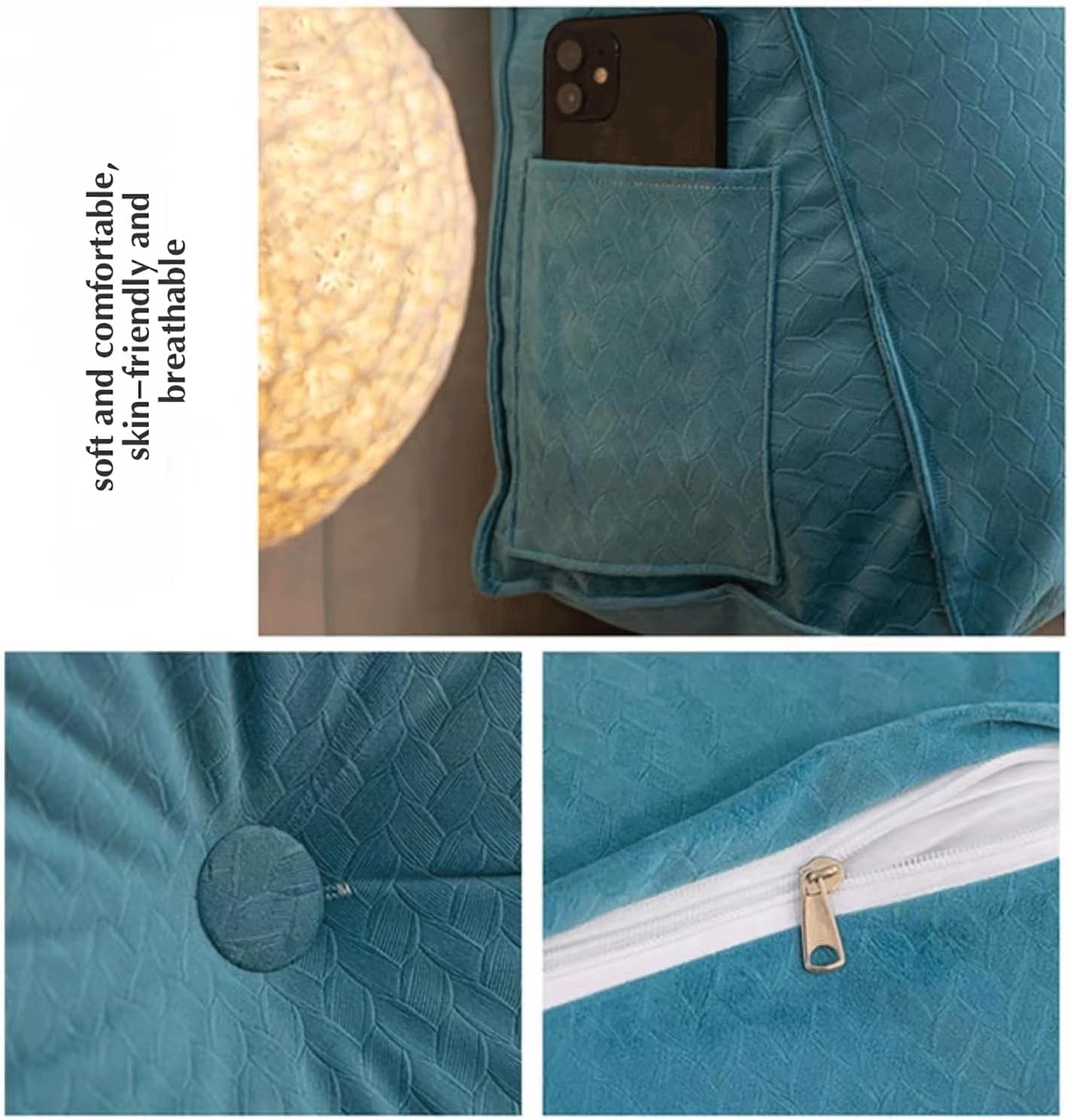 Large Reading Pillow Bolster Triangular Headboard Backrest Positioning Back Support Wedge Pillow for Bed and Sofa with Removable Cover(Size:80 * 20 * 50 cm,Color:Blue)