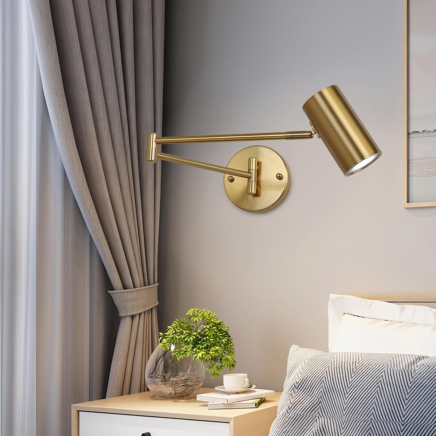 Indoor Wall Light Adjustable Swing Arm 5W LED Metal Wall Lamp 3000K Warm White Retro Vintage Industrial Wall Sconce, for Living Room Bedroom Hallway Corridor Stairs Hall, Gold