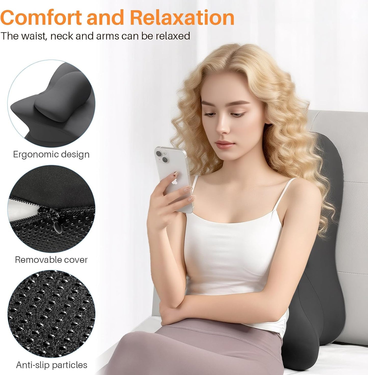 ele ELEOPTION Memory Foam Ergonomic Wedge Pillow Prone Reading Pillow for Bed Sofa Stomach Back and Neck Support Sitting Up with Removable Cover Leg Elevation for Sleeping and Relaxing Black