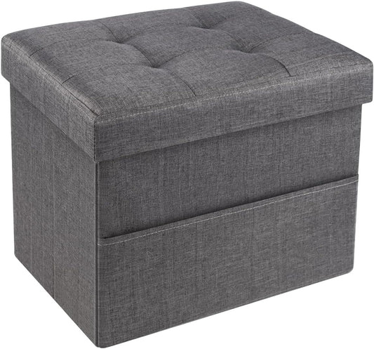 Storage Ottoman,Folding Ottomans with Storage,Linen Ottoman Foot Rest with Pocket,Foot Stool with Thicker Foam Padded for Living Room,Bedroom,Office,Dorm,287 lb Load Capacity,17x13x13in,Grey