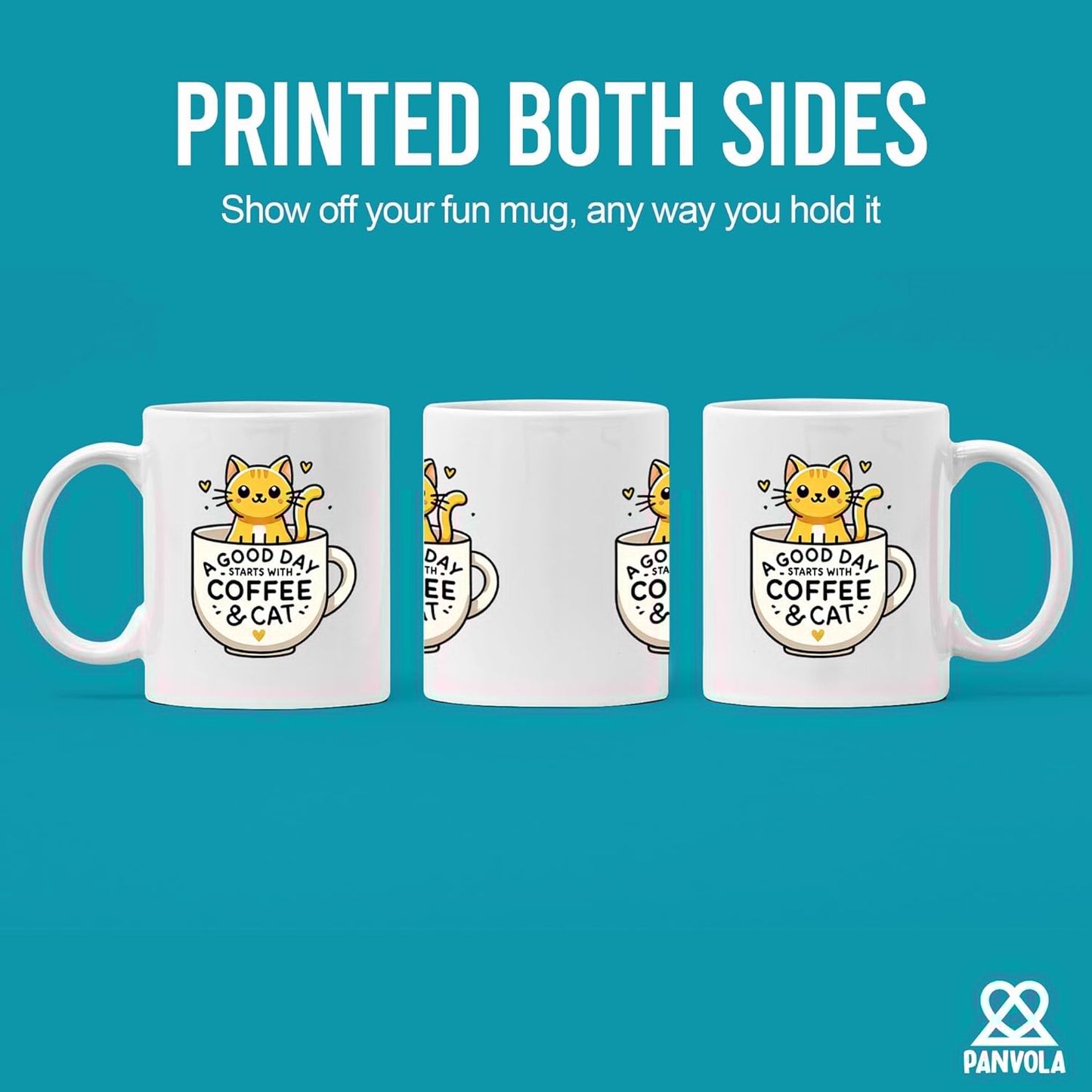 Panvola A Good Day Starts With Coffee and Cat Cute Cat Gifts for Coffee Lover Girlfriend Boyfriend Sister Brother Friend Pet Owner Mom Dad Ceramic Mug 11 oz White
