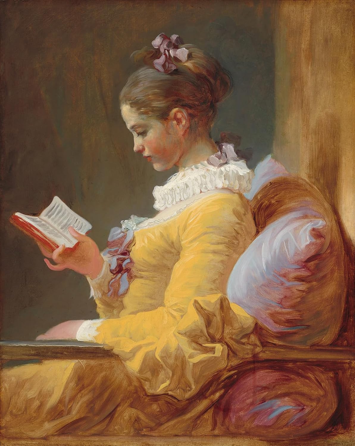 A Young Girl Reading Small Book The Reader 1770 Painting By Jean-Honoré Fragonard 11"X14" Image Size on CANVAS Fine Art Print Poster Shipped Rolled-up