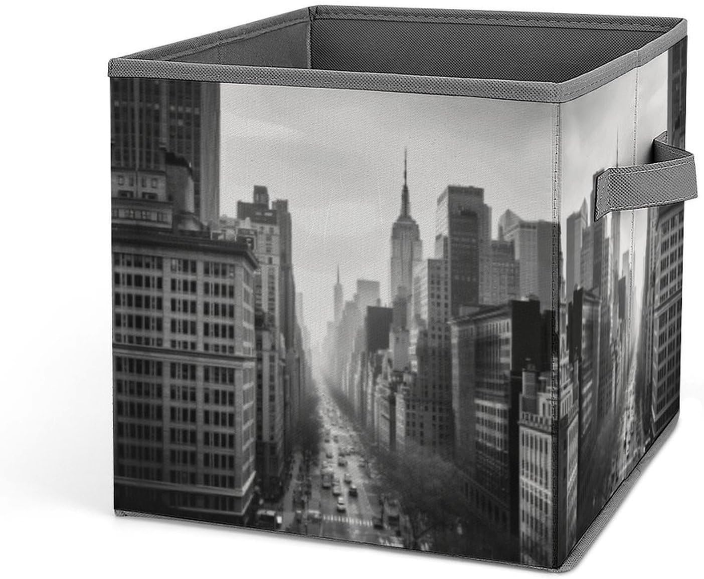 Black And White New York Storage Bins with Handles Fashion Large Storage Cubes Sturdy Foldable Storage Boxes Space-Saving Storage Baskets for Home Office Clothes Closet Organizers