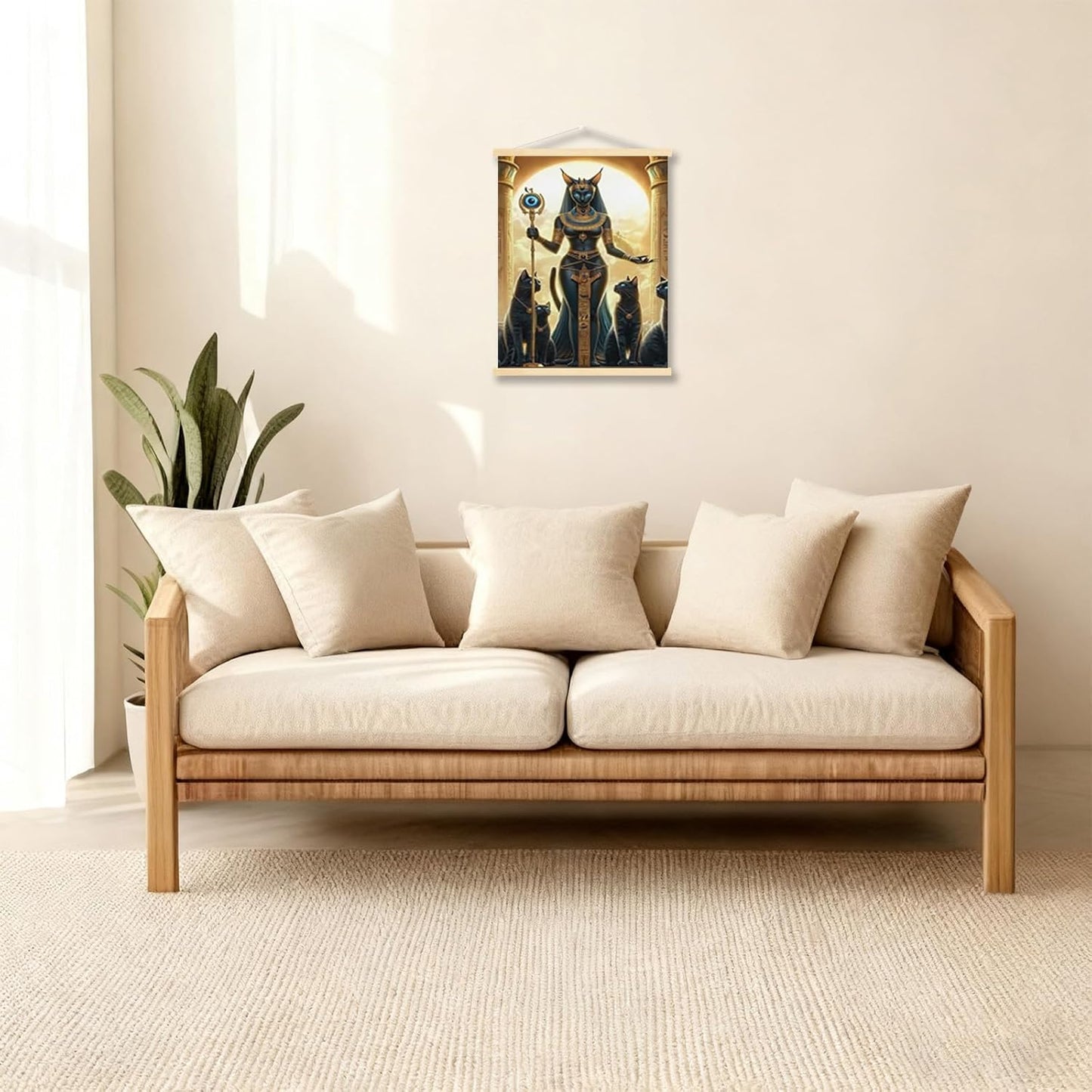 Ancient Egyptian Bastet Black Cats Golden Poster Canvas Wall Art Aesthetic Posters Prints Wall Decor for Bedroom Dorm Living Room Paintings Pictures Wall Decor Framed 12x16inch