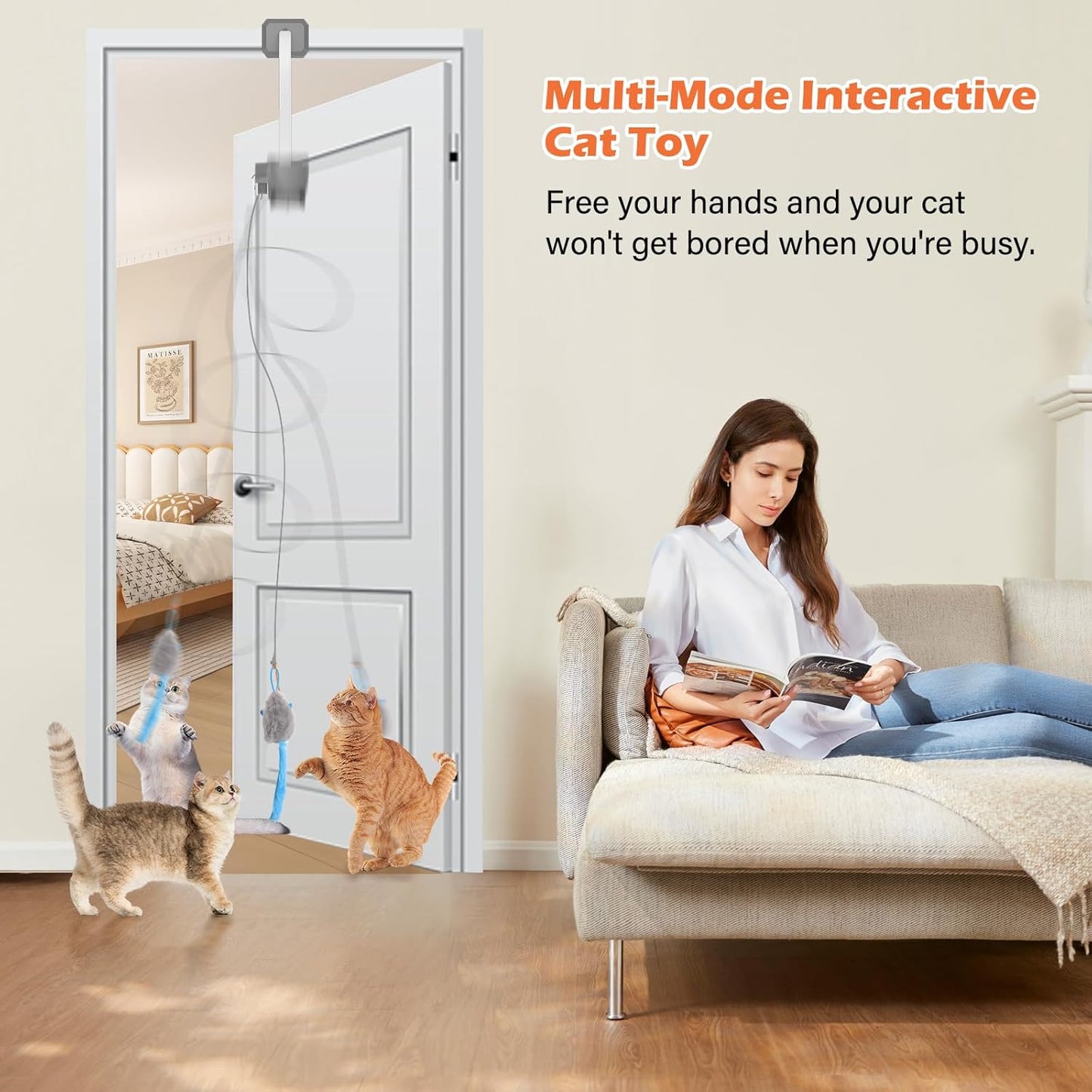 Rechargeable Electric Cat Teaser with Remote – Interactive Door Clip Teaser for Cats, 2 Motion Modes (360° Spin & Irregular Jumping), Smart Auto Cat Toy for Exercise & Fun (Gray)