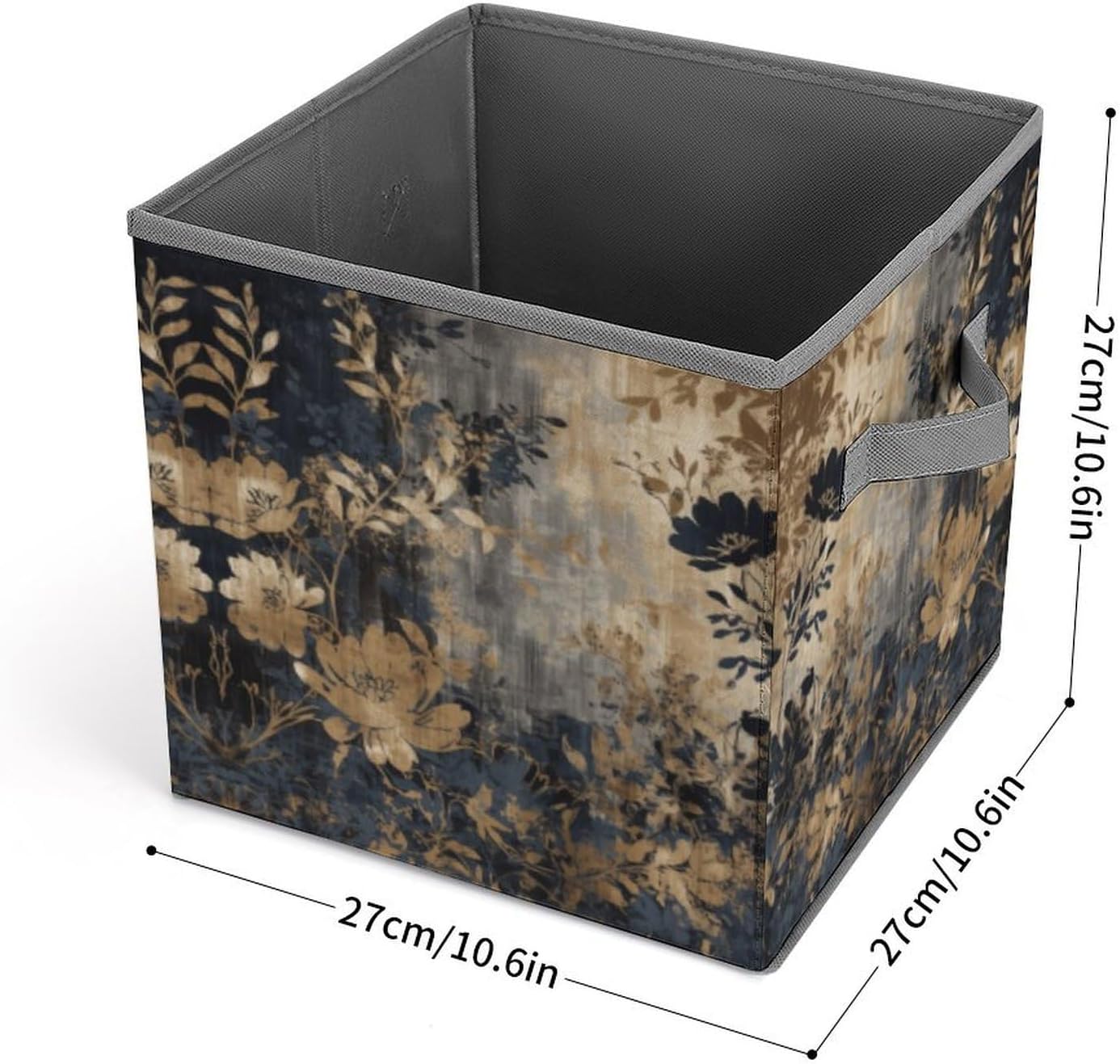 Gold And Black Flowers Storage Bins with Handles Fashion Large Storage Cubes Sturdy Foldable Storage Boxes Space-Saving Storage Baskets for Home Office Clothes Closet Organizers