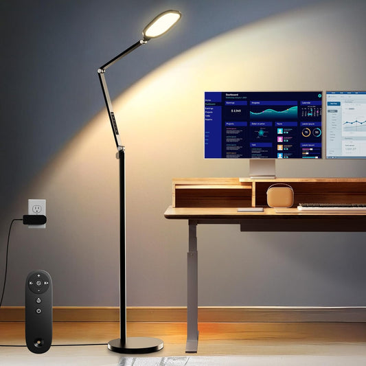 LED Floor Lamp for Office, 30 Lighting Modes Dimmable Standing Lamp with Memory & Timer Function, Soft Eye-Caring Office Lamp, Adjustable Swing Arm Reading Floor Lamp