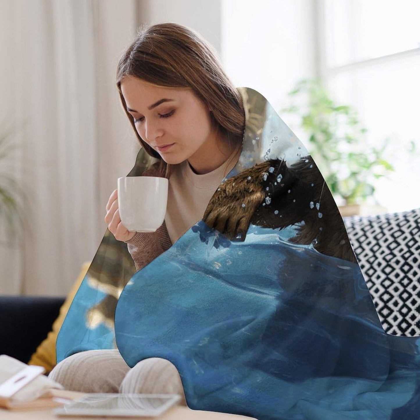 Lovely Sea Otter Print Throw Blanket for Couch Super Soft Warm Lightweight Throw Blankets Cozy Flannel Bed Blanket Cute Decorative Blankets for All Seasons Home Decor Gift 60"*80"（150 * 200cm）