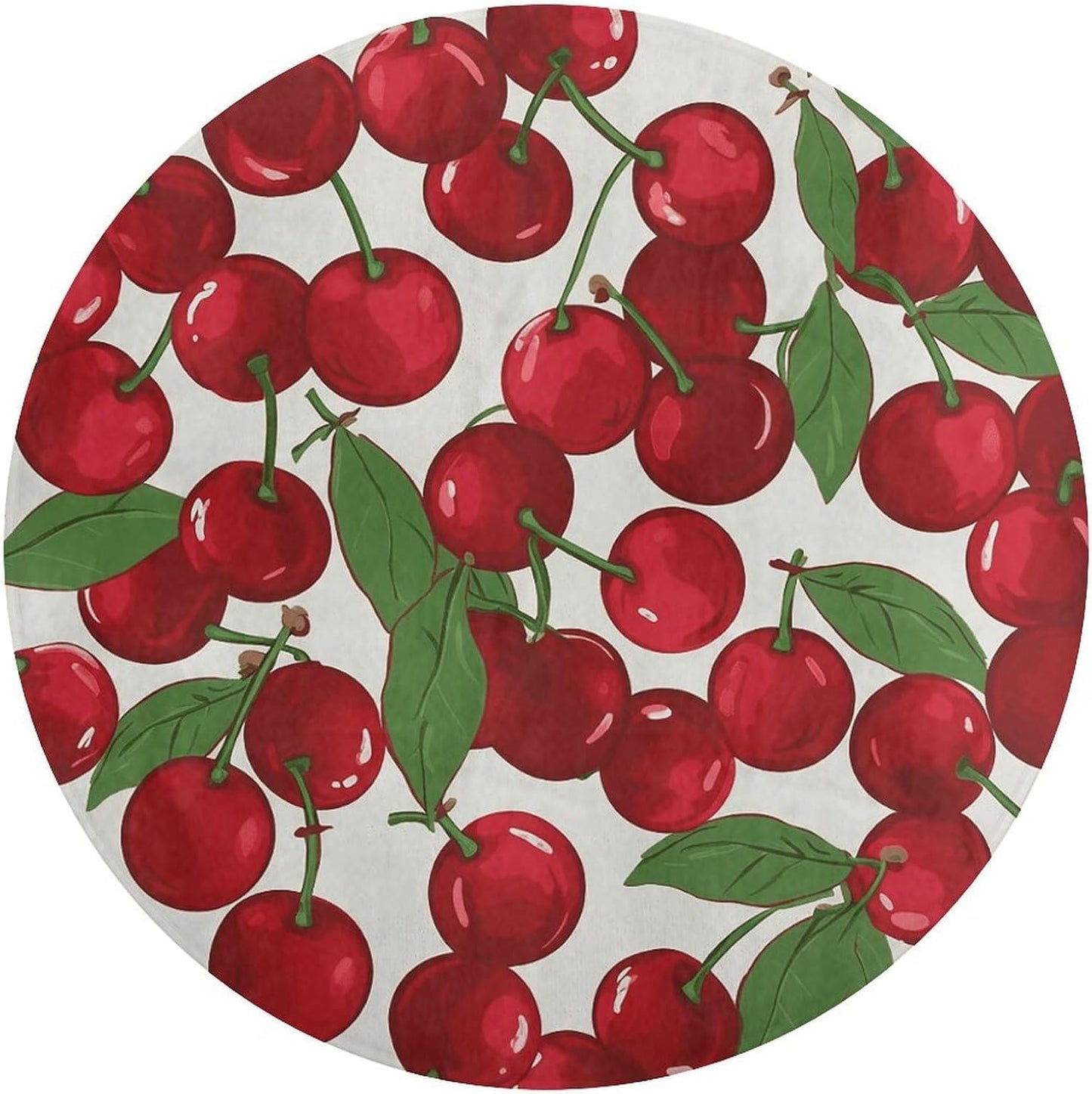 Red Cherries Circle Rug Retro Luxury Coral Velvet Floor Mat Non Slip Soft Indoor Floor Carpet Comfy Thickened Area Rugs Modern Aesthetic Minimalist Carpets for Home Decor