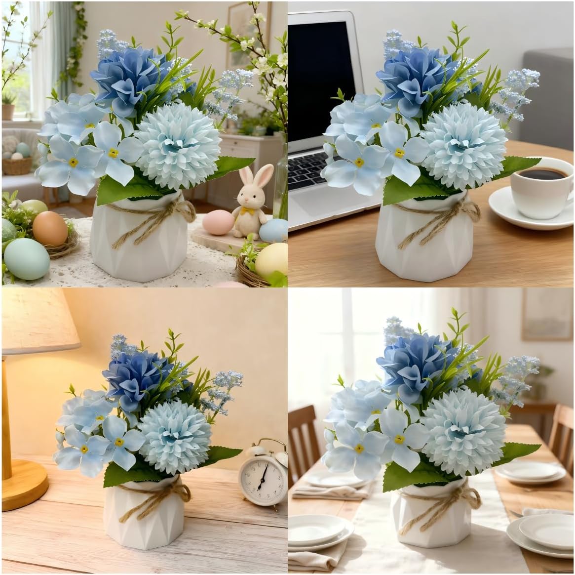 2 Pcs Blue Hydrangea Artificial Flowers Bathroom Decor Fake Flowers in Small Flower Vases for Centerpieces Floral Arrangements Home Indoor Kitchen Tables Living Room Tv Stand Nightstand Decor