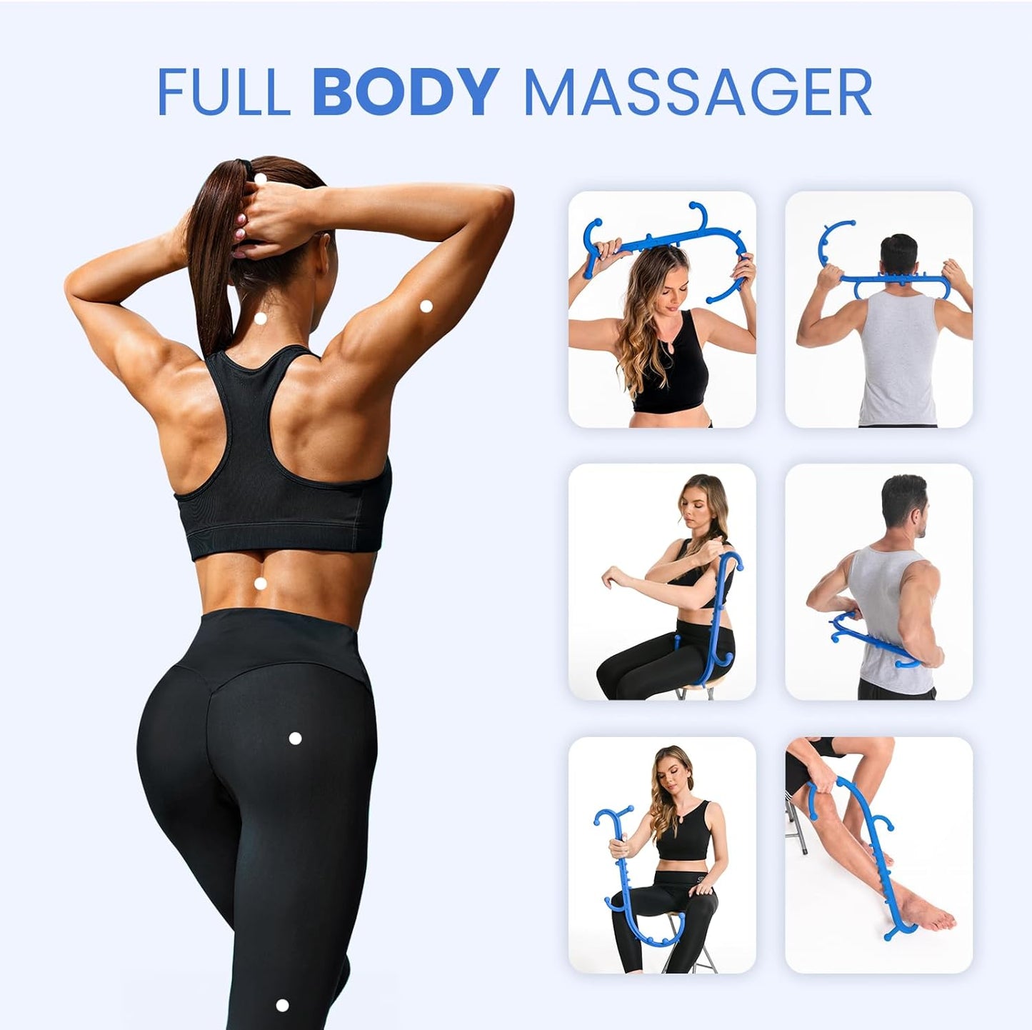 Deep Tissue Back & Neck Massager - Back Massager Stick for Pain Relief, Muscle Knot Remover, Trigger Point Massage Tool for Full Body, Shoulders, Legs - Pressure Point Massage Tool (Black)