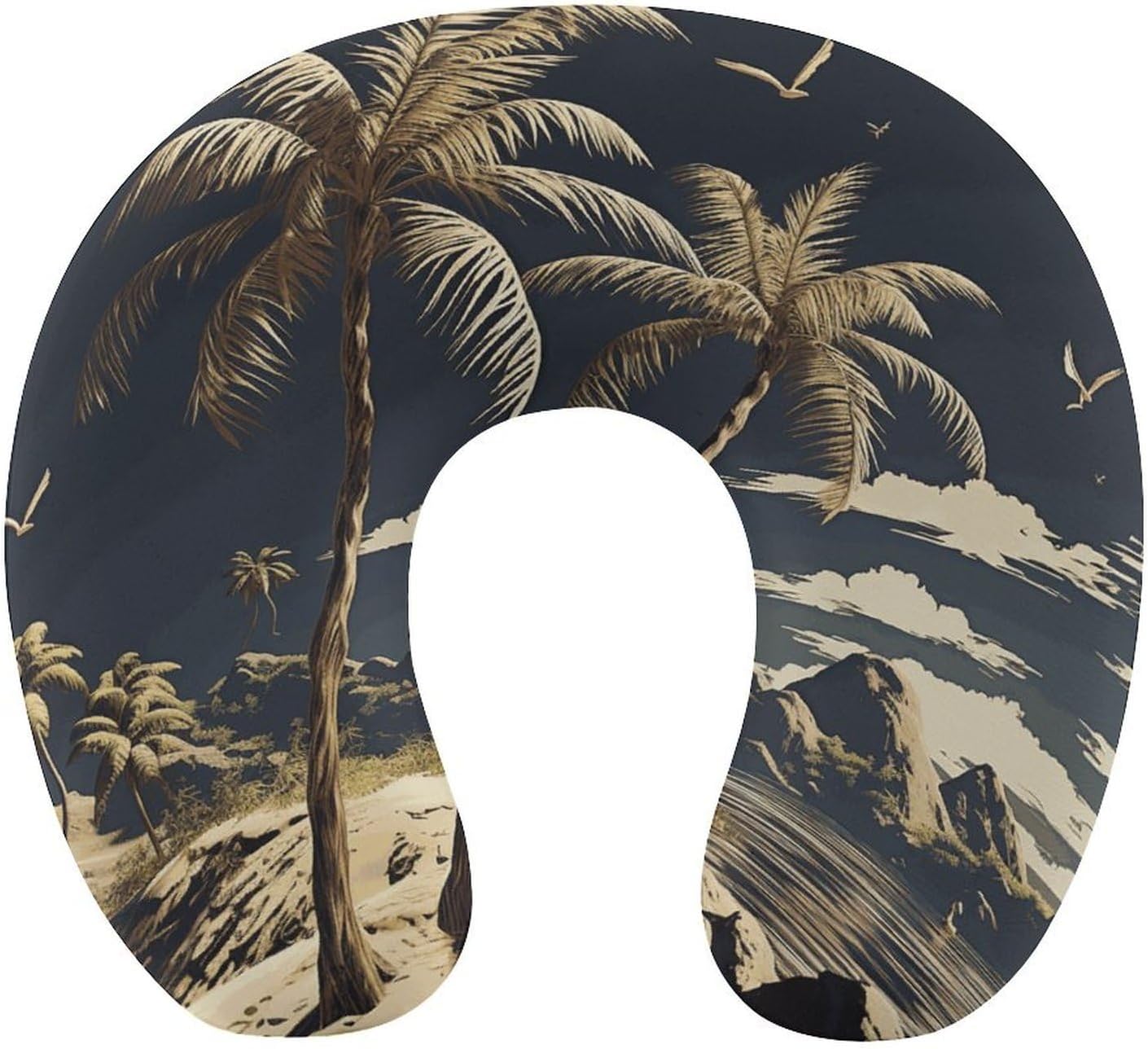 Palm Tree Neck Pillow Memory Foam U Shaped Pillows Portable Pillows for Shoulder Travel Head Support Pillow with Concealed Zipper for Airplane Car Home Office