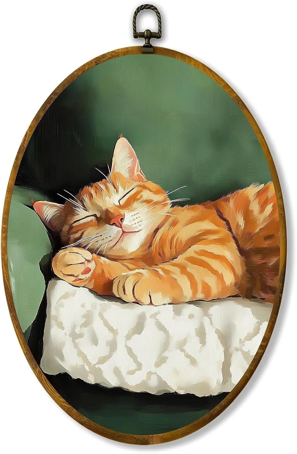 zewepri Sleeping Tabby Wall Art – Vintage-Style Sleeping Cat Canvas Print, 8.6×11.4″ High-Density Canvas with Pre-Installed Hook, Cozy Bedroom & Living Room Decor, Ideal Gift for Art Lovers