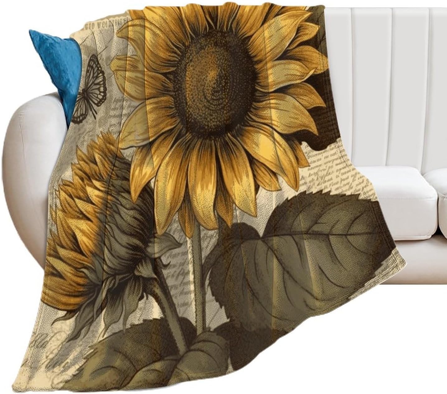 Retro Sunflower Throw Blanket for Couch Super Soft Warm Lightweight Throw Blankets Cozy Flannel Bed Blanket Cute Decorative Blankets for All Seasons Home Decor Gift 60"*80"（150 * 200cm）