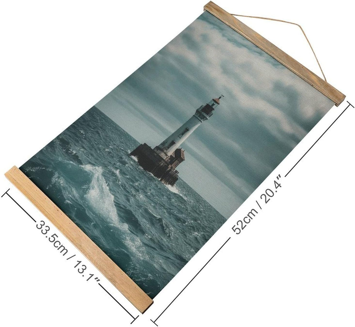 Vintage Lighthouse Ocean Poster with Wooden Frame Personalized Linen Hanging Scroll Painting Rustic Wall Hanging Illustrative Modern Artwork Decor for Home Living Room Bedroom Office