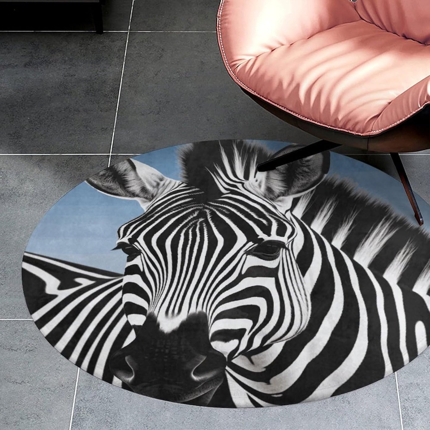Zebra Circle Rug Retro Luxury Coral Velvet Floor Mat Non Slip Soft Indoor Floor Carpet Comfy Thickened Area Rugs Modern Aesthetic Minimalist Carpets for Home Decor