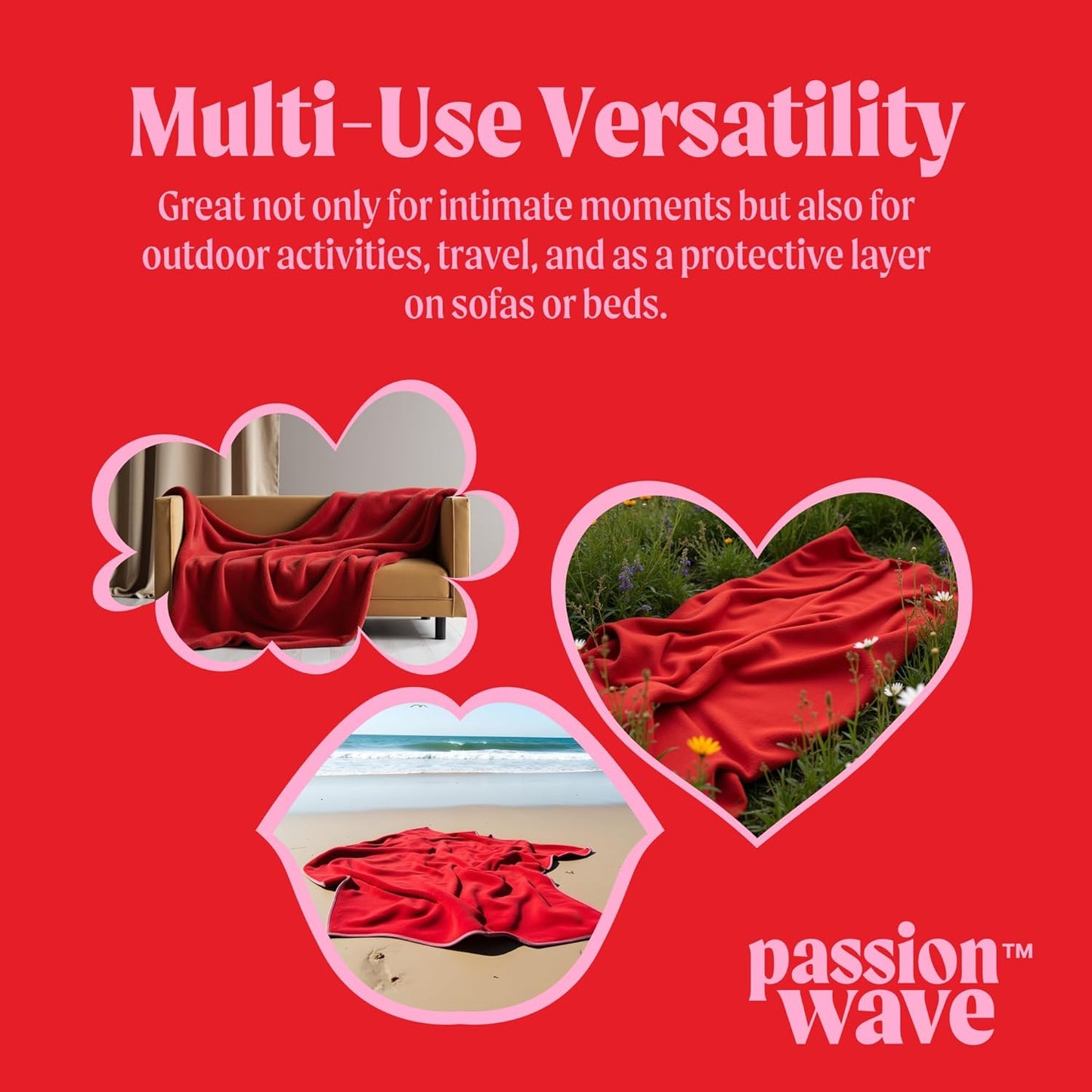 Waterproof Love Blanket Passion Wave – Ultra-Soft, Washable, Non-Slip, Stain-Resistant Cover for Couples – Cozy & Memorable Moments (Red, King)