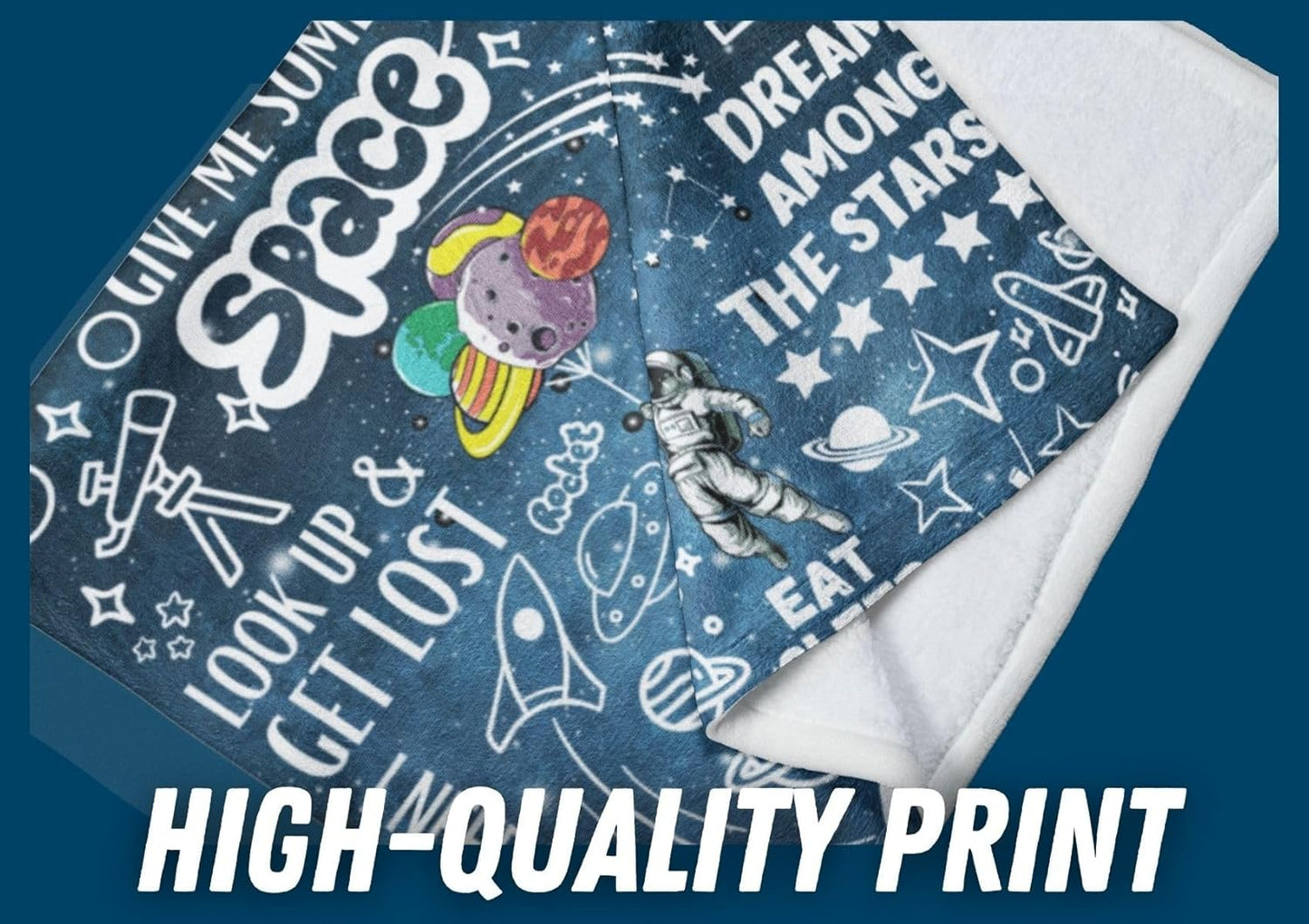 Space Gifts Blanket Astronomy Astronaut Flannel Plush Throw for Space Lovers (50"x 65")