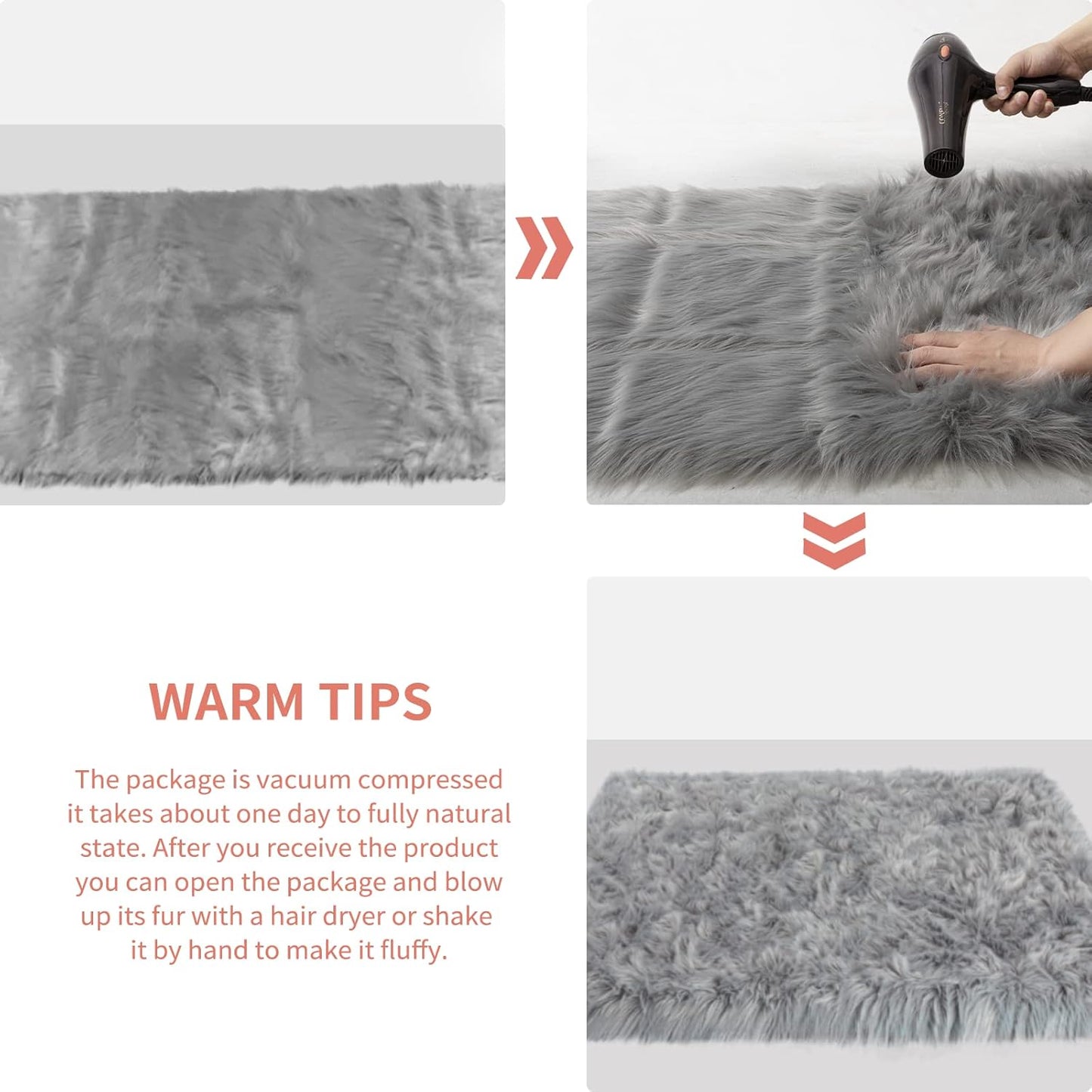 Ciicool Ultra Soft Faux Sheepskin Fur Rug Fluffy Rug for Bedroom Fuzzy Carpet for Living Room Kid's Room Nursery Decor, Grey 2 x 6 Feet