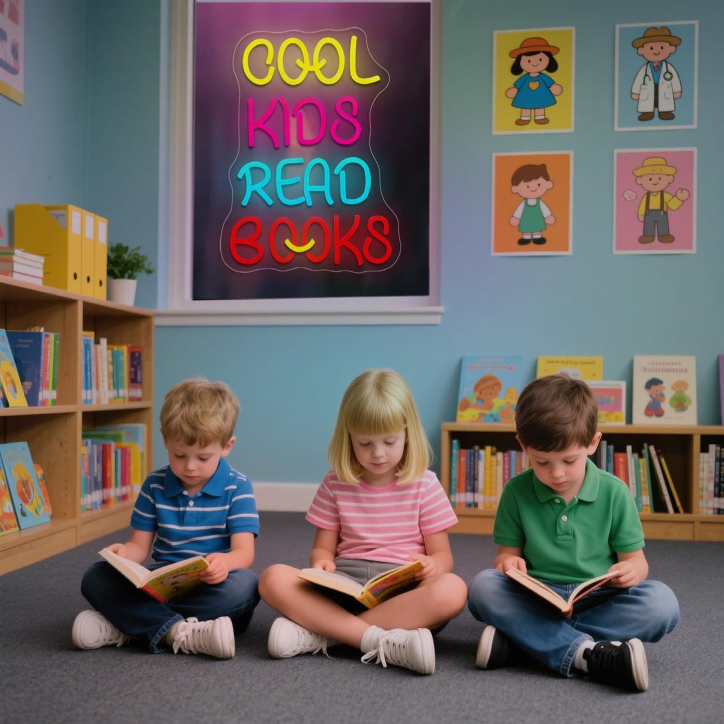 Cool Kids Read Books Neon Sign 14.8"×10.6" for Reading Room Hanging Decorations Library Classroom Read Corner Bedroom Decor with USB Powered Dimmable Switches