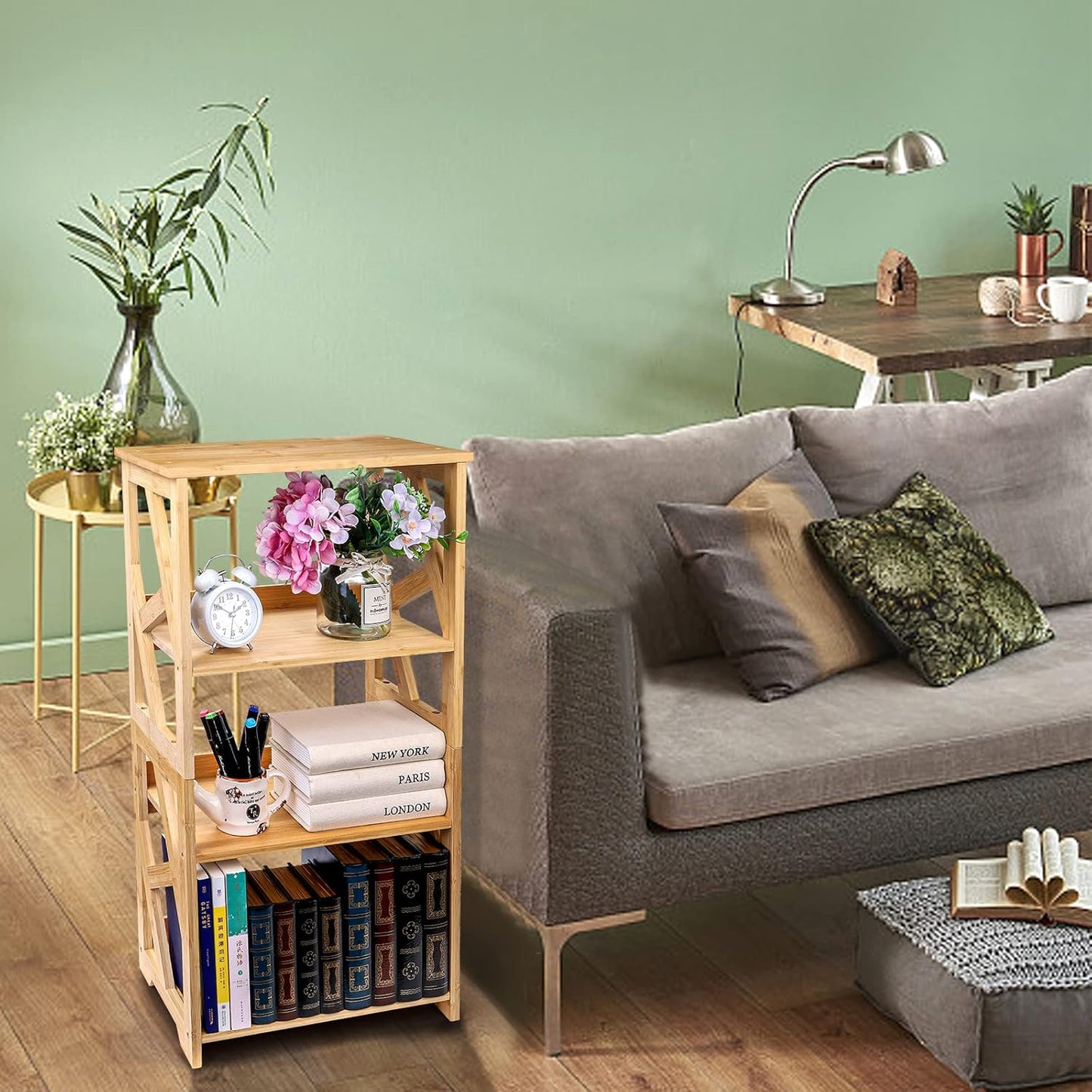 Hedume Bookcase, 3-Tier Open Shelf Bookcase, Small Bamboo Bookshelf, Bamboo Natural Shelving, Book Organizer Storage Open Shelf Rack, Display Shelves for Bedroom, Living Room, Office, Bathroom