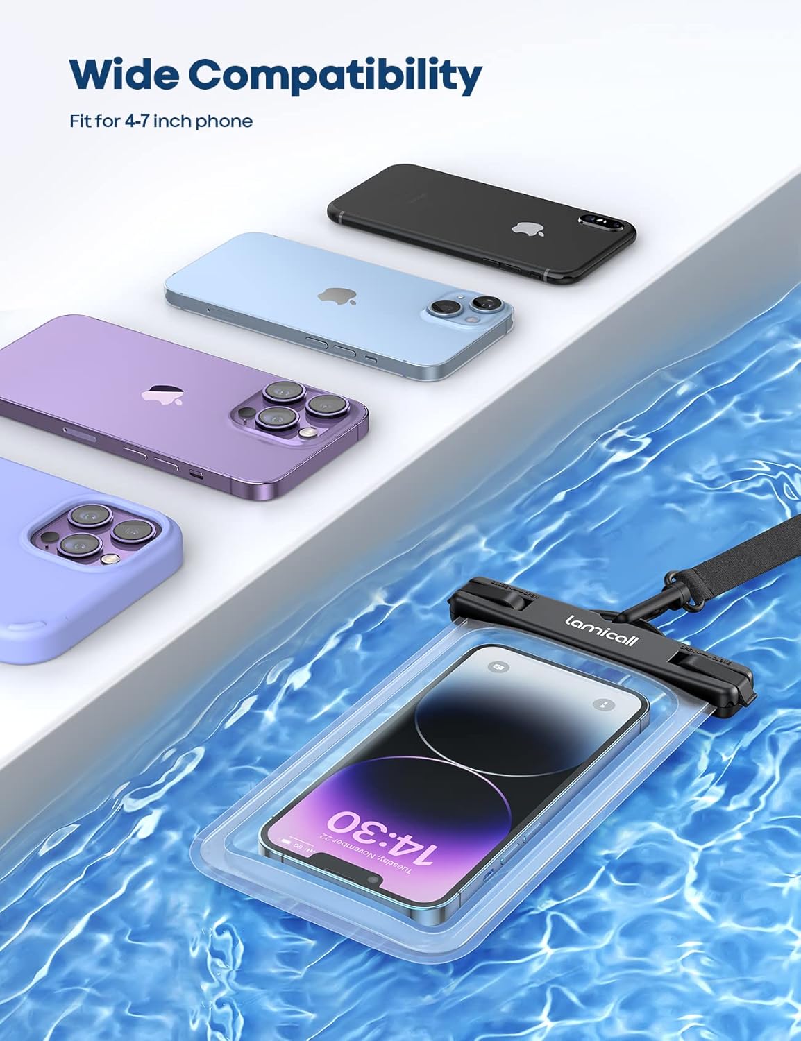 Lamicall Waterproof Phone Pouch Case - [2 Pack][Easy Lock & Heavy Duty] IPX8 Water Proof Cell Phone Dry Bag for Beach, Gift Protector for iPhone 17 16 15 14 13 12 11 Pro Max Plus Air, Galaxy S25, 4-7"
