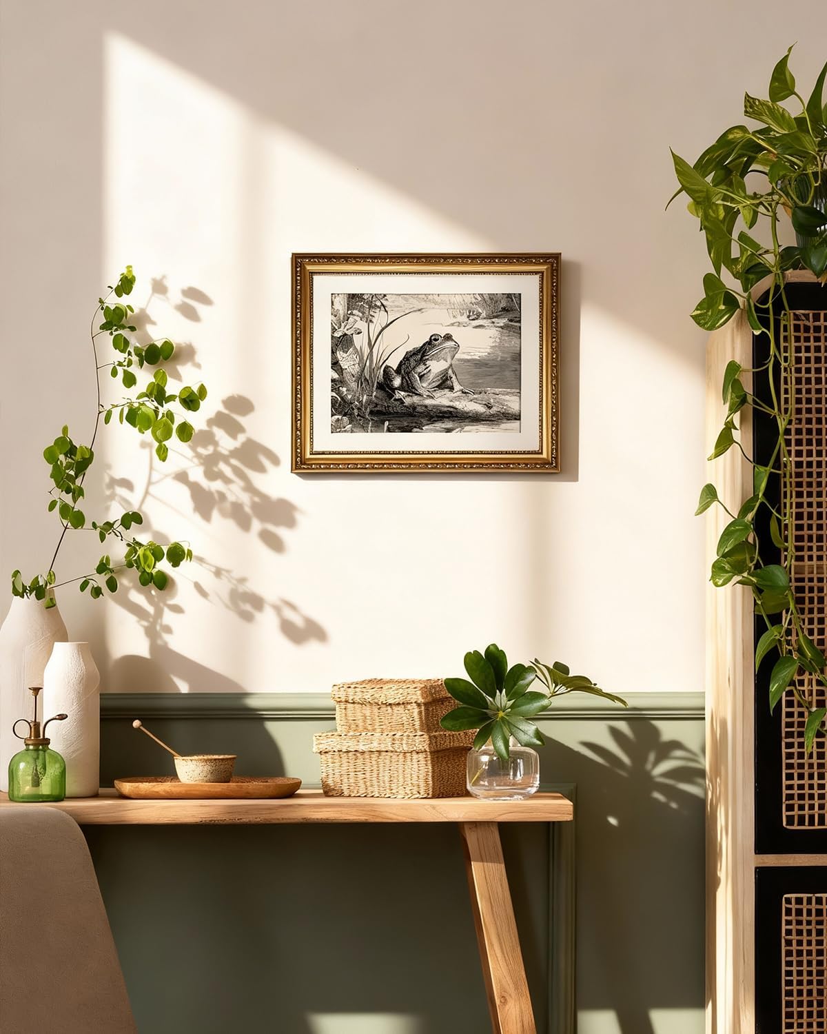 InSimSea gold framed art,16x13 Vintage Frog Illustration Wall Art Classic Nature Engraving Style Framed Print, Cottagecore Wildlife Decor for Living Room, Study, Entryway, Gallery Wall