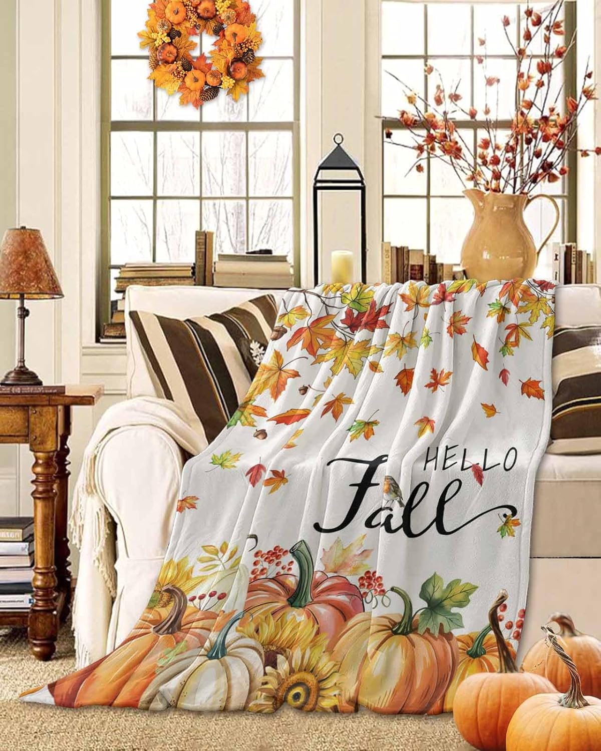 Pumpkin Blanket Thanksgiving Maple Leaf Country Soft Cozy Throw Blanket Flannel Fleece Blankets for Bed Sofa Couch 40" x 50"