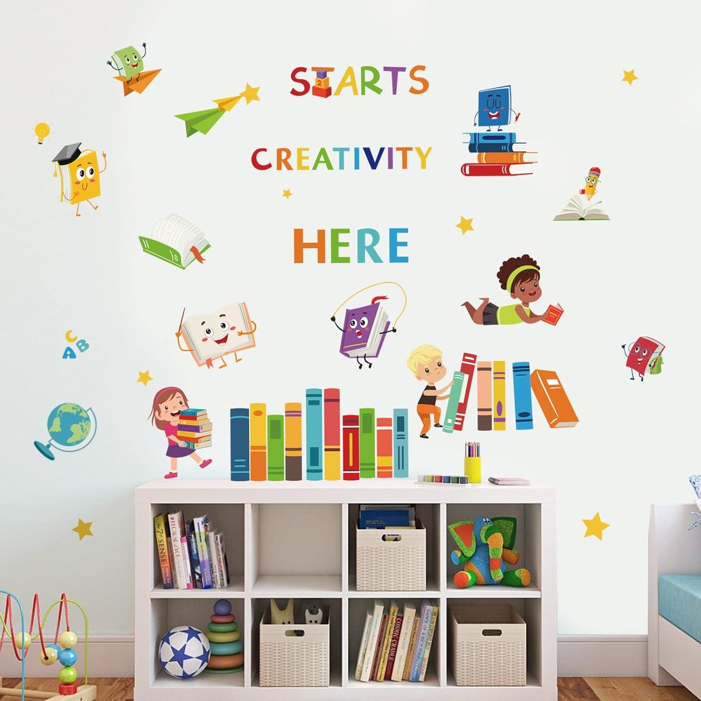 wondever Reading Corner Wall Stickers Books Kids Inspirational Educational Quote Peel and Stick Wall Art Decals for Baby Nursery School Corner Classroom