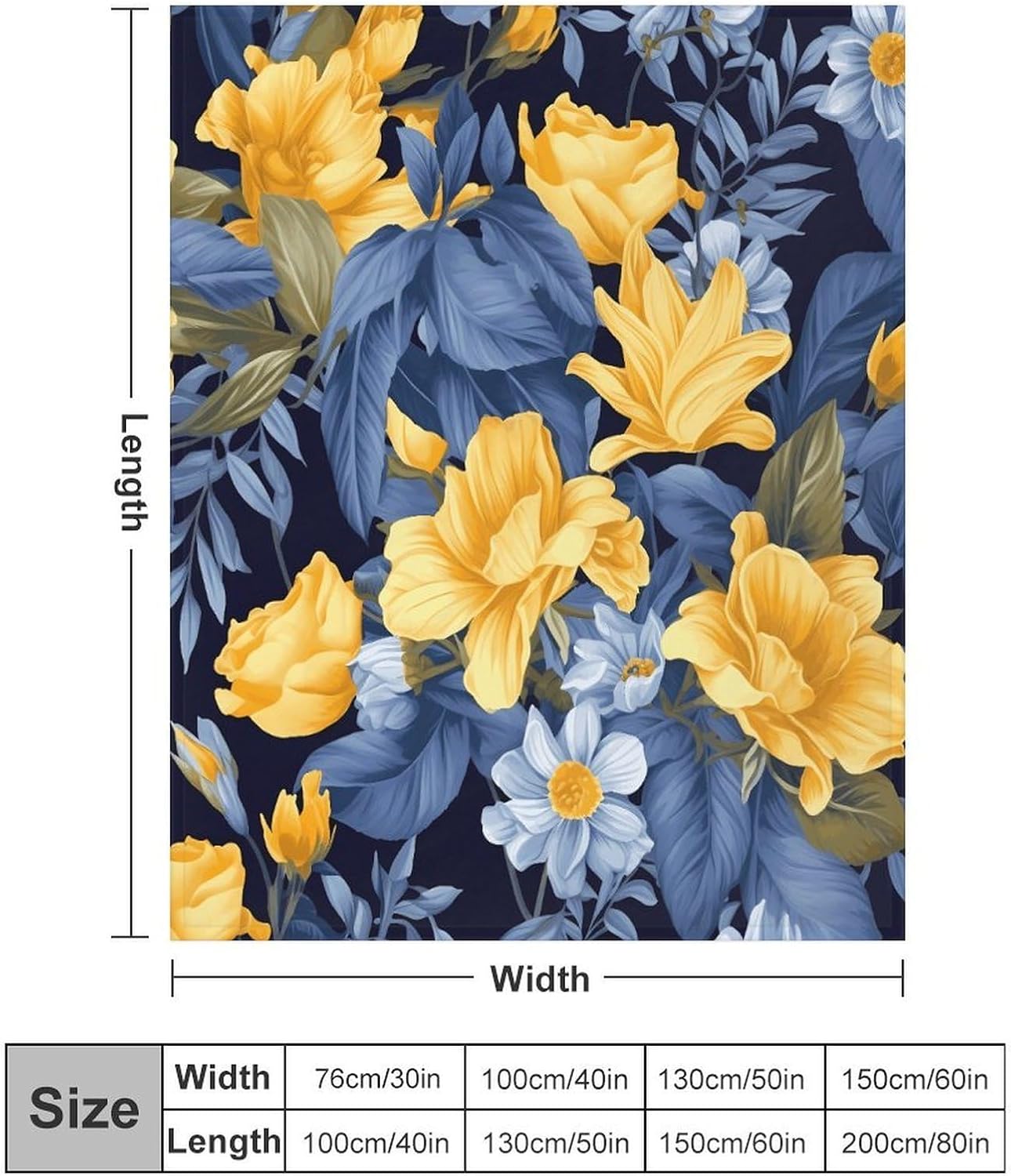 Blue Base Yellow Floral Blanket Chunky Fluffy Fuzzy Bed Blankets Cozy Soft Warm Winter Blankets Anti-Pilling Flannel Throw Blanket for Couch Living Room Bedroom Multiple Size