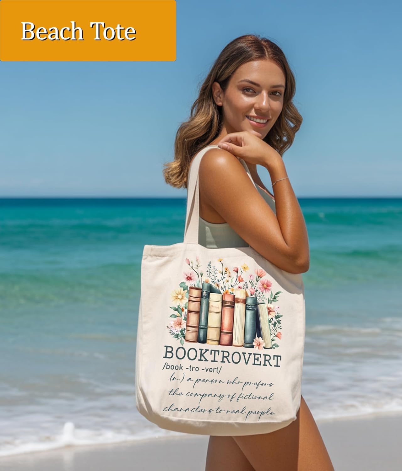 Book Lovers Gifts Tote Bag for Bookish Readers, Aesthetic Book Tote Bag for Librarian, Medium Size with Inner Pocket