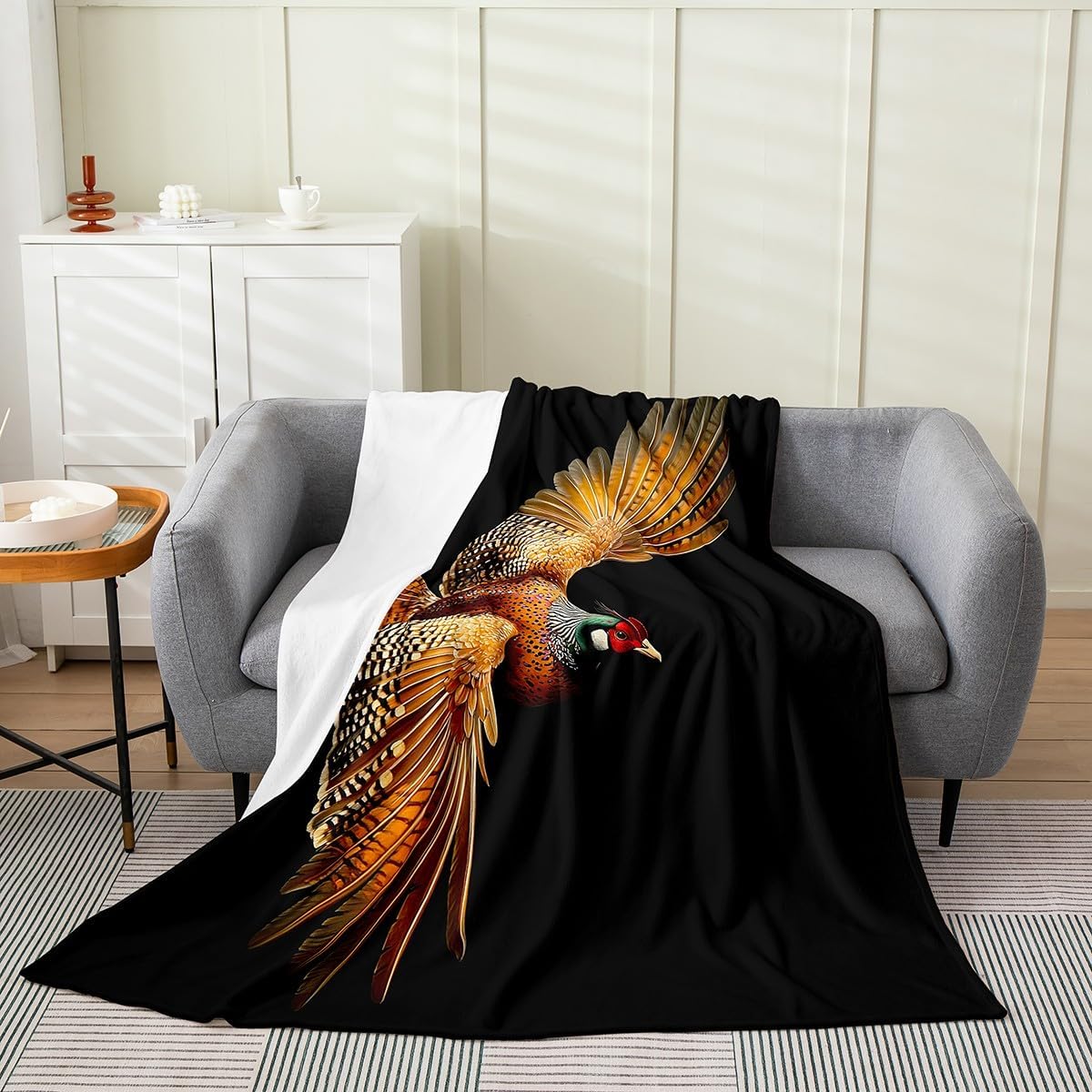 Feelyou Pheasant Printed Flannel Fleece Throw Blanket Twin 60"x80" Anlter Hunting Fuzzy Blanket Boys Girls Nature Wildlife Plush Blanket Rustic Cabin Country Farmhouse Animal All Season Bed Blanket