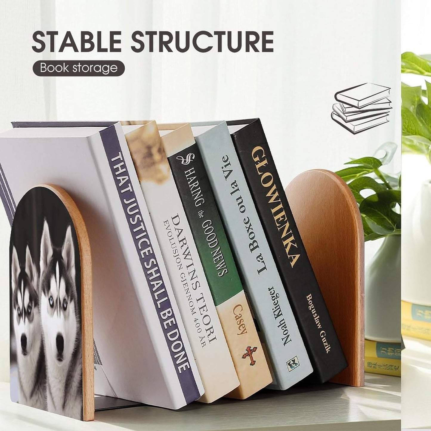 Husky Dog Bookend for Shelves Wooden Book End Large Size Sturdy Book Holders Stoppers with Metal Base for Bookshelves Slick Decorative Bookends Stands