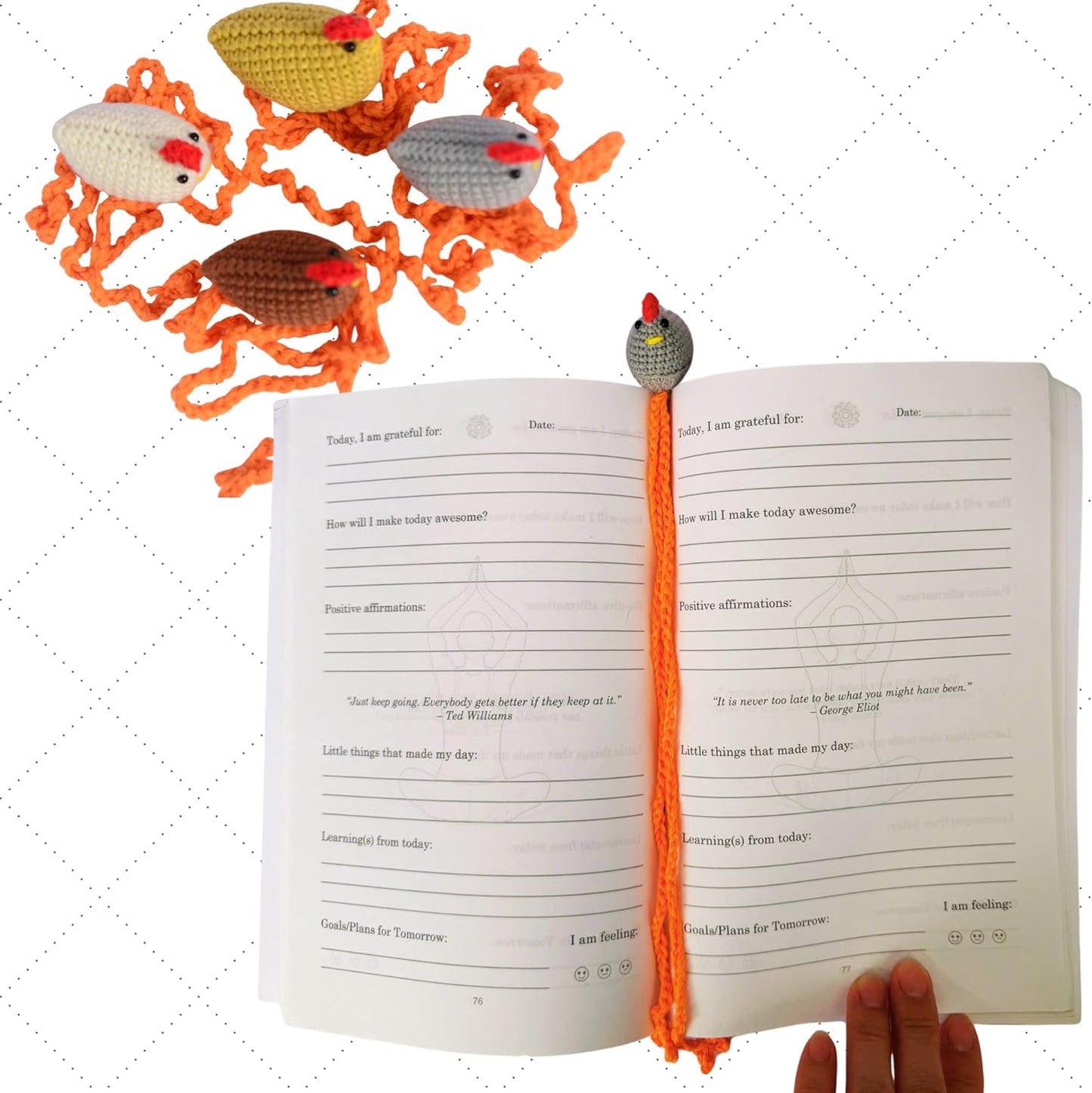 Handmade Chicken Bookmark Set of 4pcs Cute Crochet Gift for Book Lovers, Teacher Appreciation Present, Reading Accessory for Women, Teacher Gifts, Unique Farm Animal Lovers Idea for Classroom Supplies