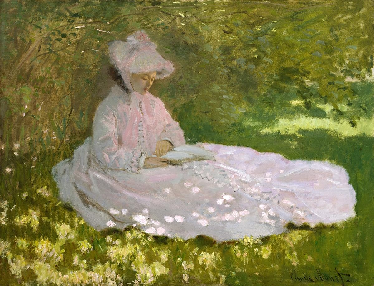 Spring Time Spring Lady Reading a Book in a Garden France French Painting by Claude Monet 30"X40" Image Size on Matte Paper Fine Art Print Poster Shipped Rolled-up