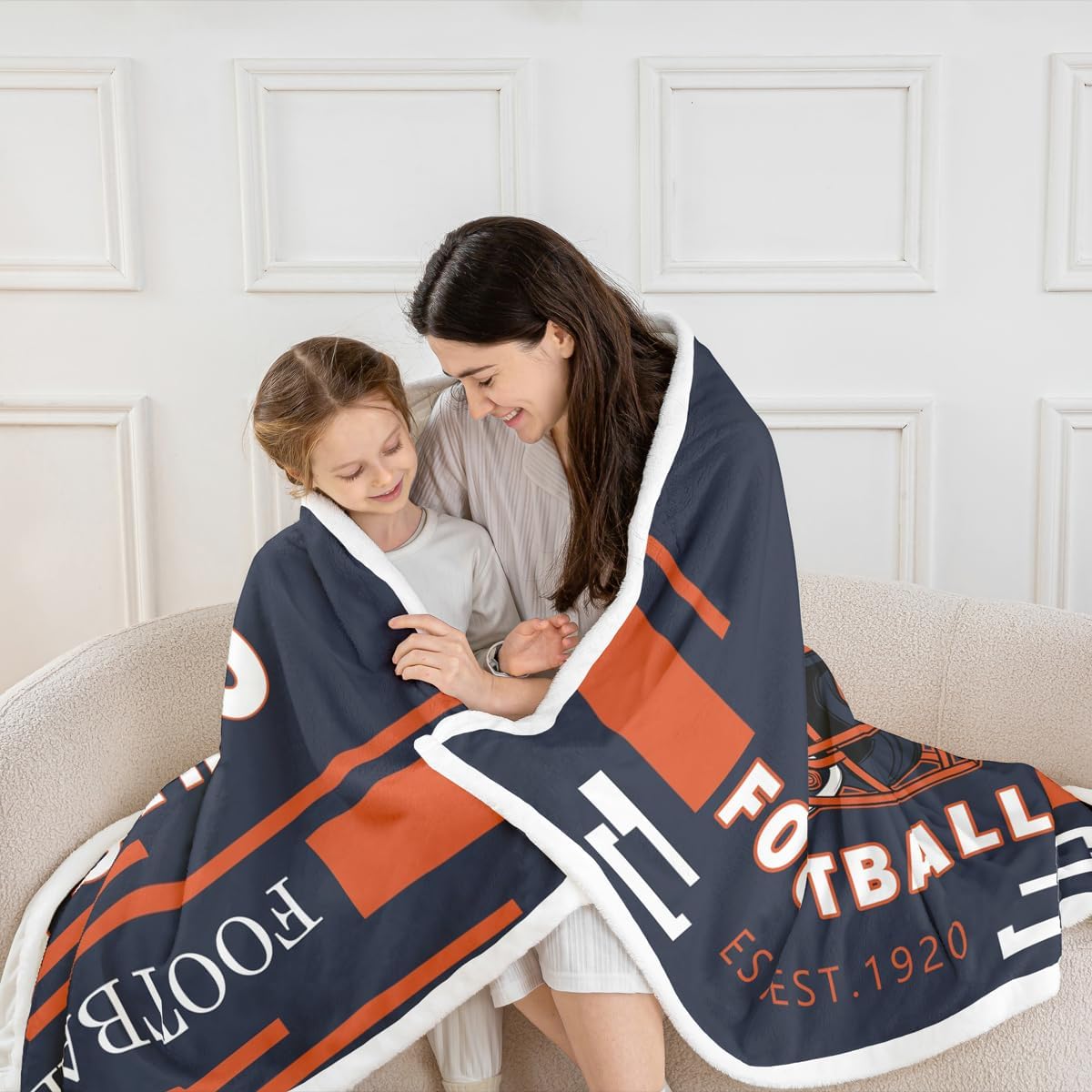 Feelyou Football Sherpa Throw Blanket for Couch Chicago Super Soft Cozy Fleece Sports Theme Football City Blanket for Winter, Plush Throw Throw 50"x60" All Season