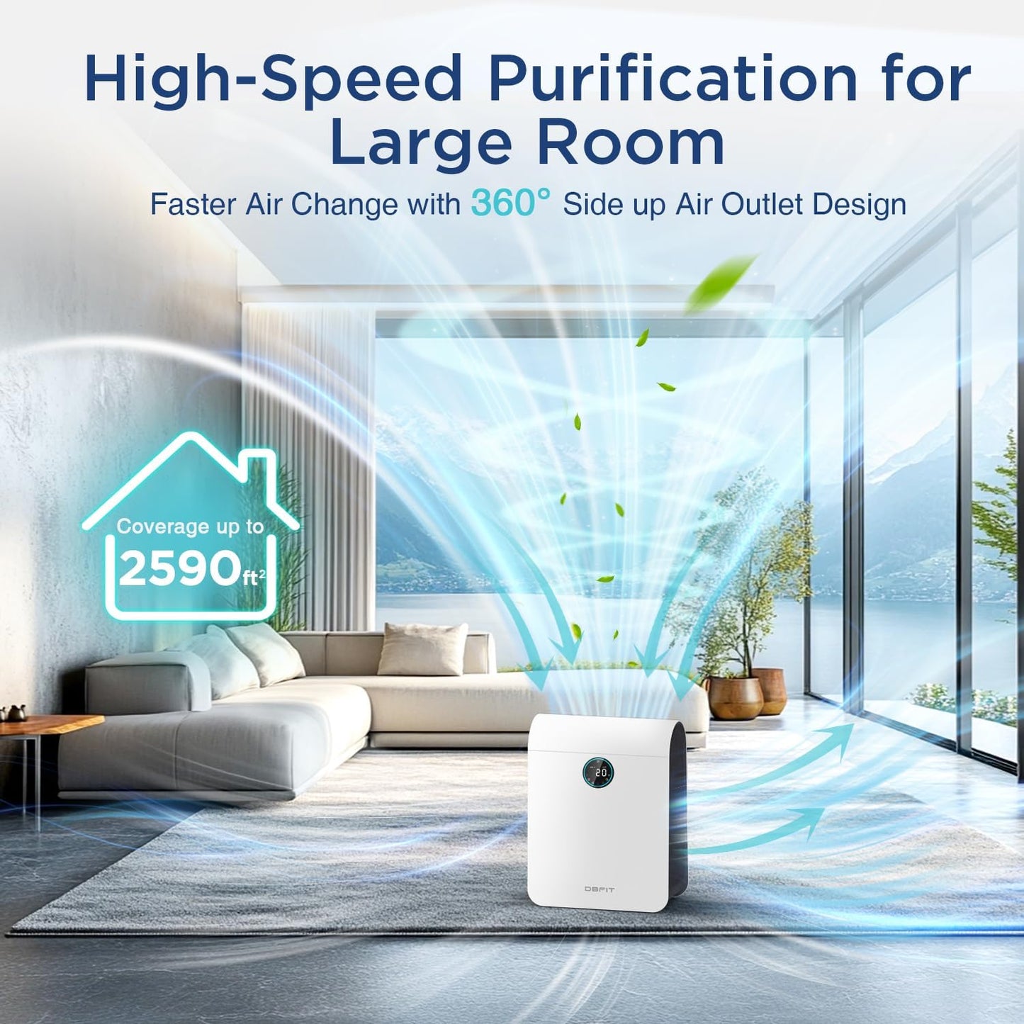 Air Purifiers for Home Large Room Up to 2590 ft² with PM 2.5 Display Air Quality Sensor, DBFIT H13 HEPA Air Purifier with Washable Filter, Auto Mode, Air Cleaner for Smoke Dust Pollen Pets Hair Odo