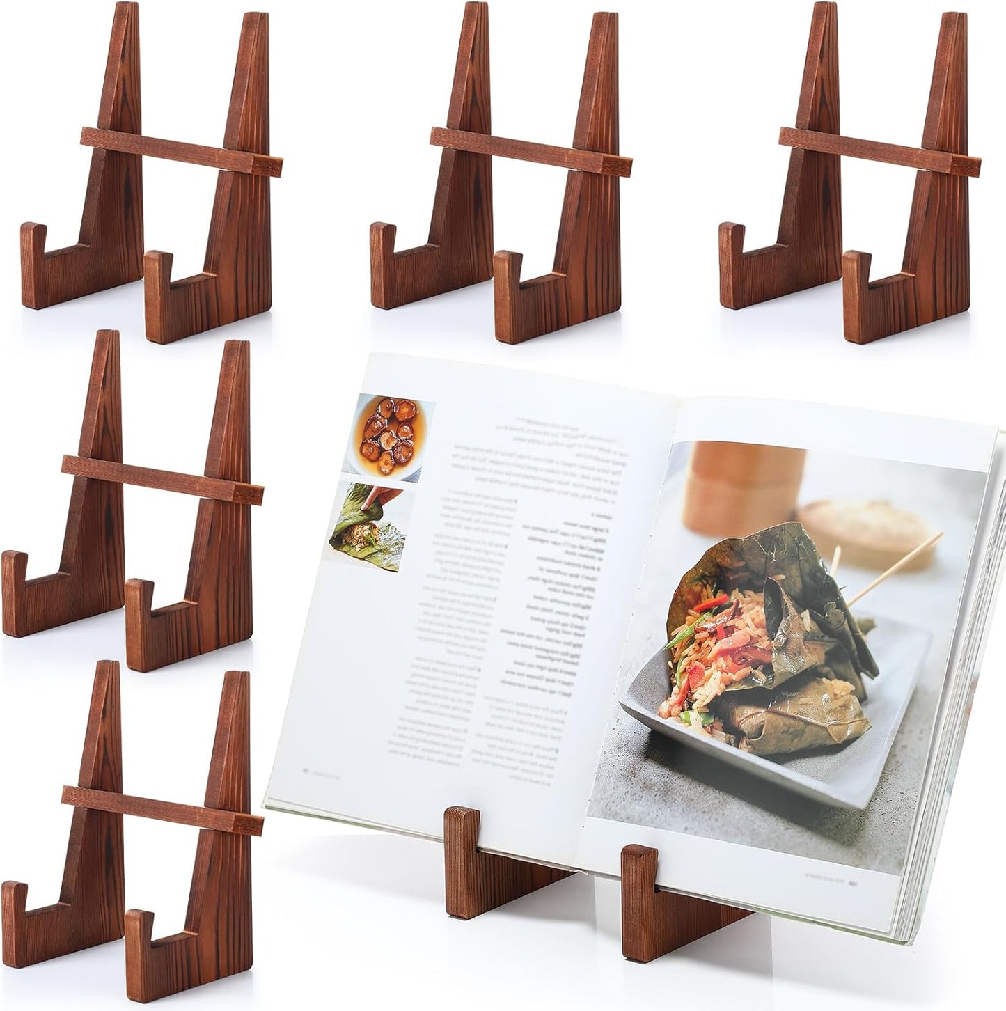 6 Pack Cookbook Stand for Kitchen 8.7 Inch Wooden Recipe Book Holder for Kitchen Counter Rustic Brown Multifunction Decorative Table Top Easels Stand for Display Cook Book Plate Picture Frame