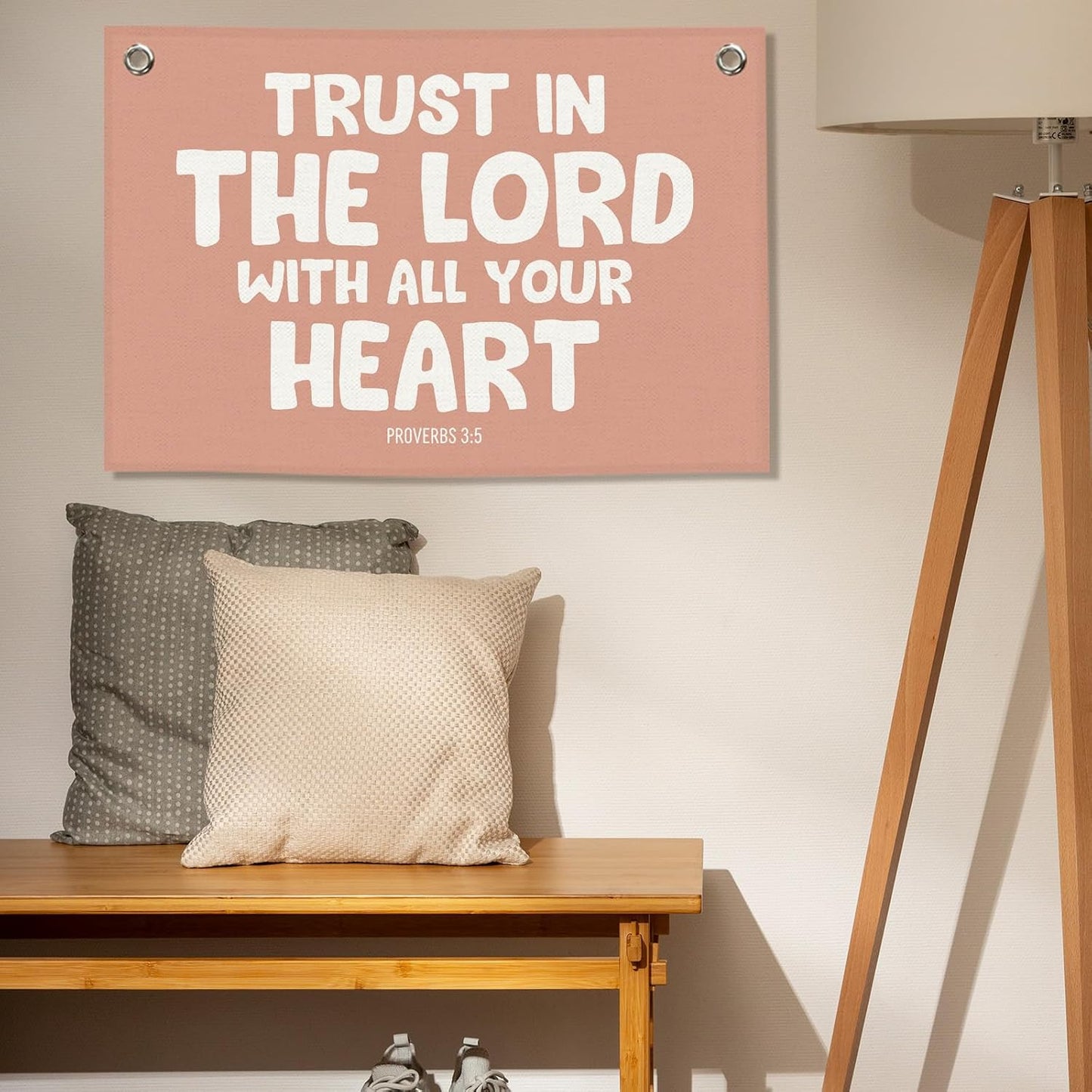 Christian Kids Banner Canvas, Scripture Trust in The Lord Toddler Room Decor, Positive Bible Verse Hanging Flag Sign, Nursery Boho Wall Tapestry Art for Playroom Bedroom Classroom 20x30in