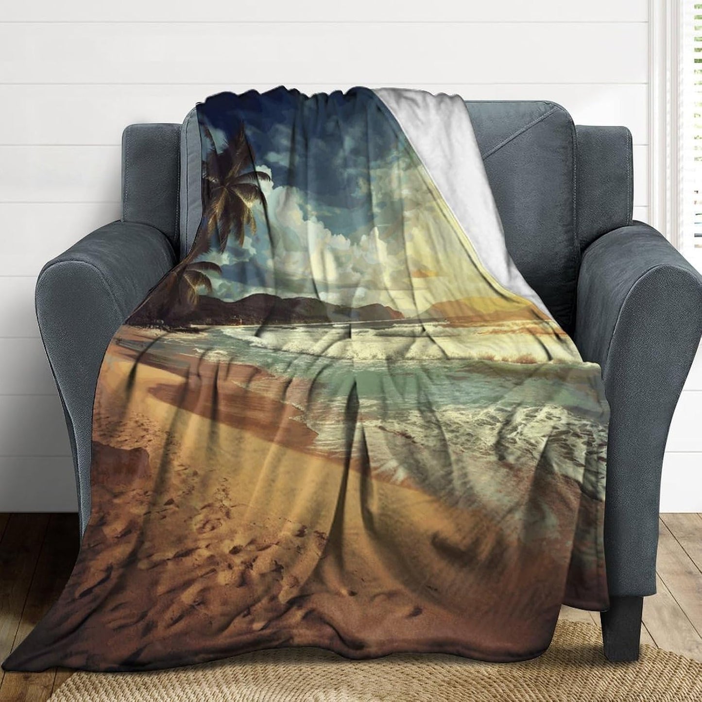 Sunset on The Beach Blanket Super Soft Lightweight Throw Blanket Cute Cozy Warm Bed Blanket Decorative Fuzzy Blanket All-Season Home Decor Gift for Sofa Couch Living Room 40"*50" （100 * 130cm）