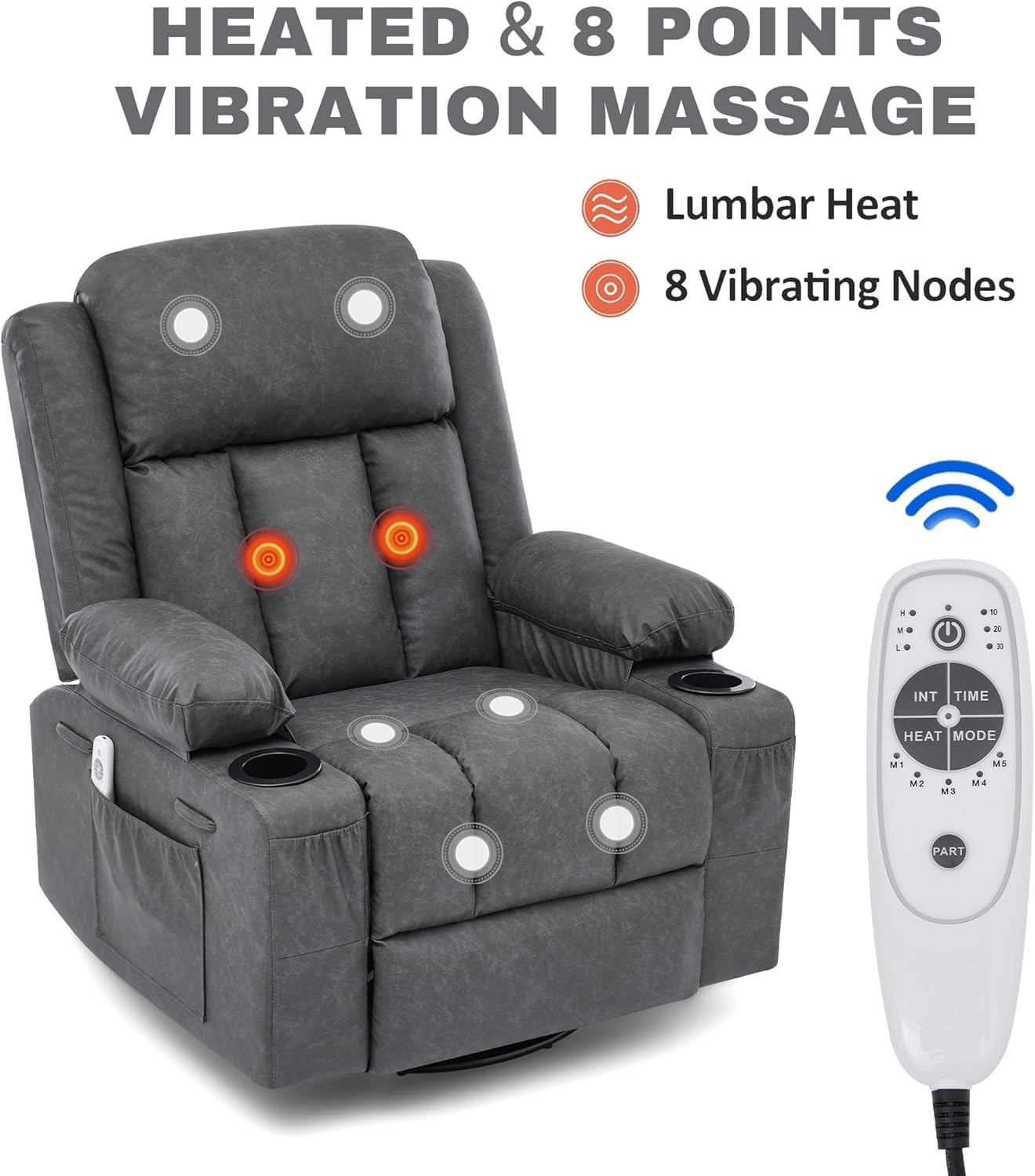 Rocker Recliner Chair with Heat and Massage for Adults Elderly Oversized 360 Swivel Recliners Chairs Single Sofa Seat for Living Room Bedroom