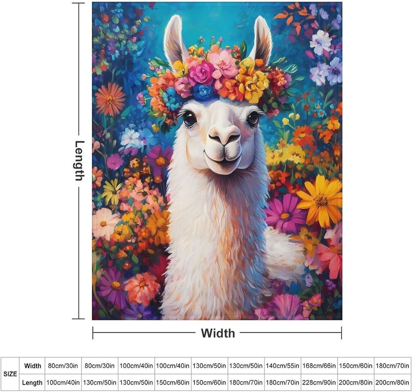 Llama Flower Throw Blanket for Couch Bed Plush Cozy Fuzzy Flannel Blanket for All Season 50"x60"