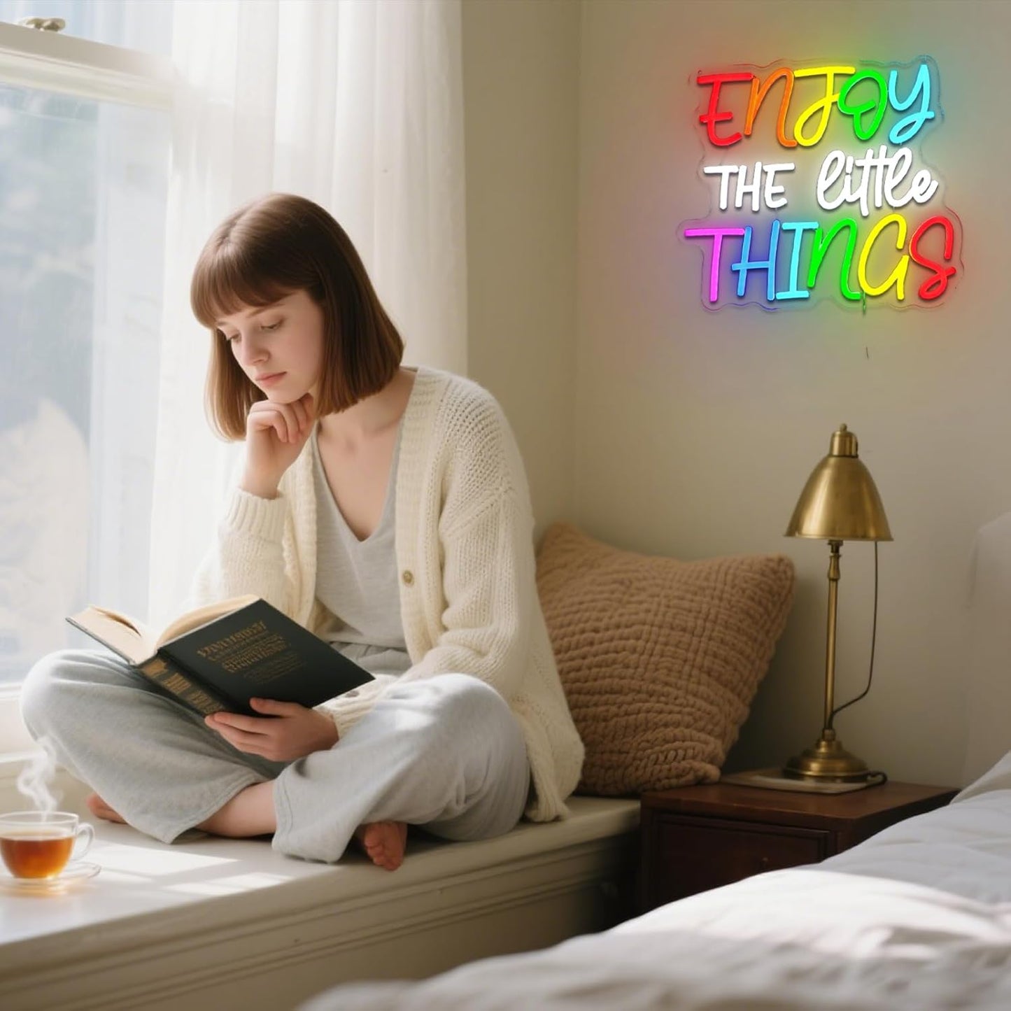 Enjoy The Little Things Neon Sign for Wall Decor Dimmable Inspirational Led Sign for Bedroom Motivational Neon Light for Home Classroom Study Room School Cafe Bar Club Party Decoration